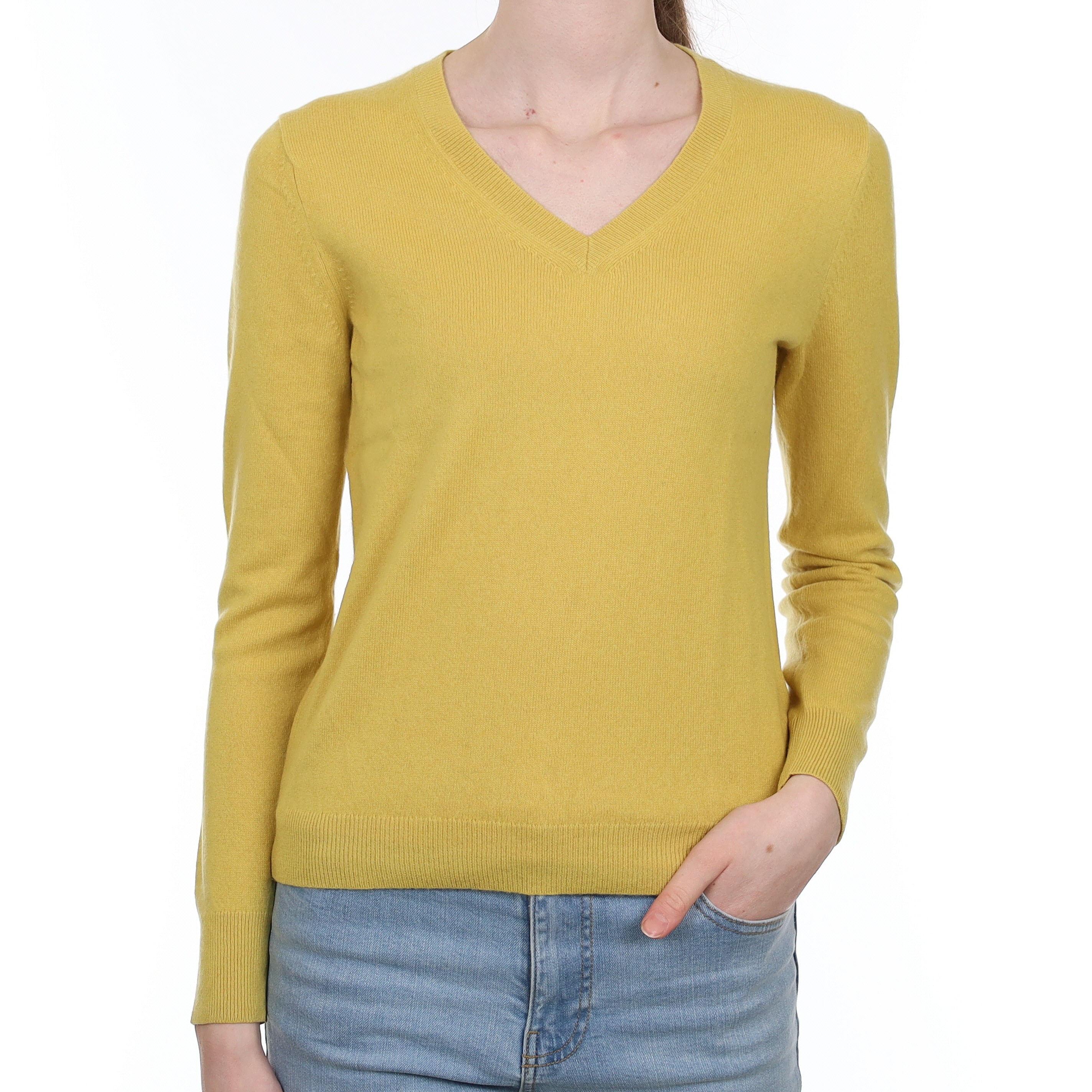 Pineapple Yellow Cashmere V Neck Jumper Extra Small