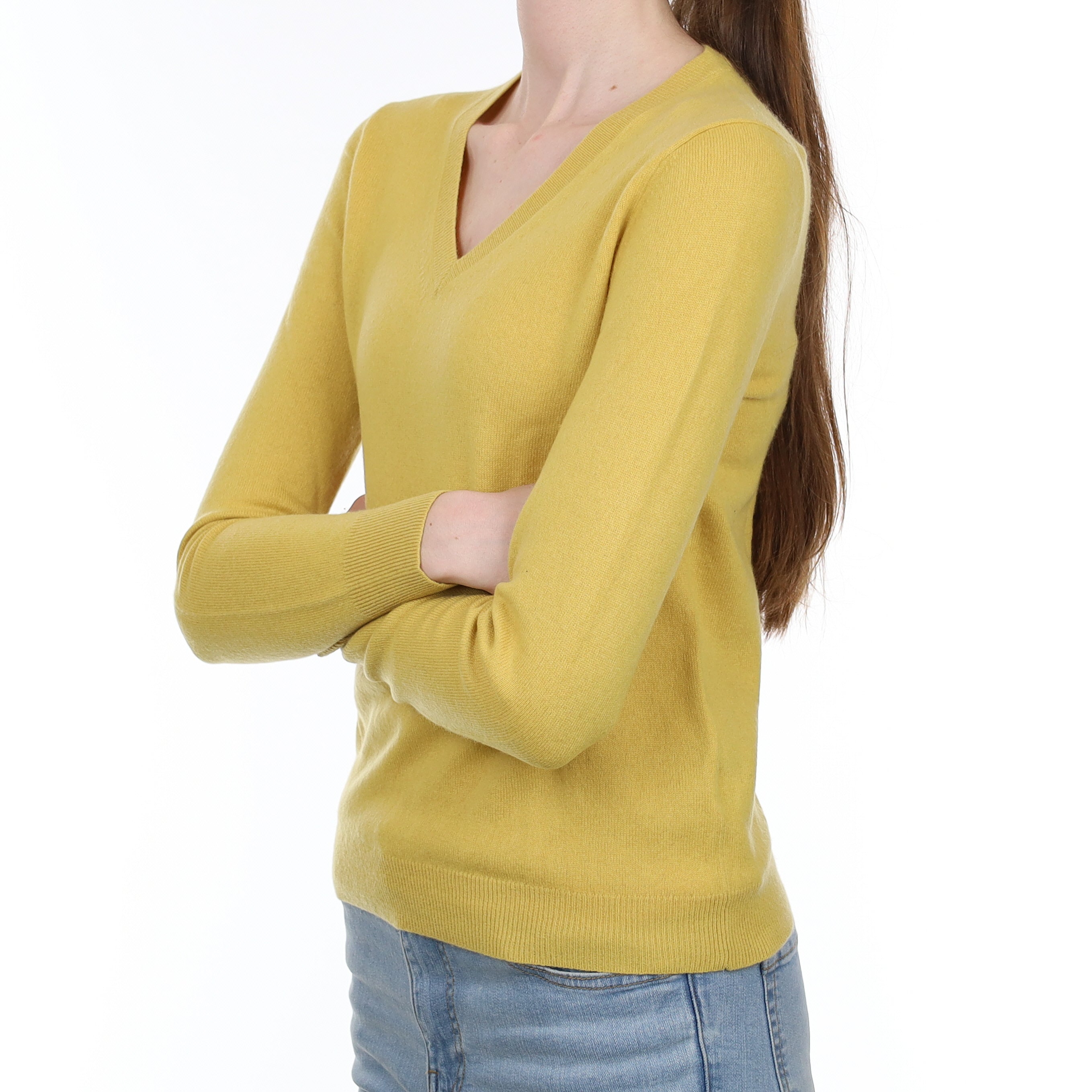 Pineapple Yellow Cashmere V Neck Jumper Extra Small