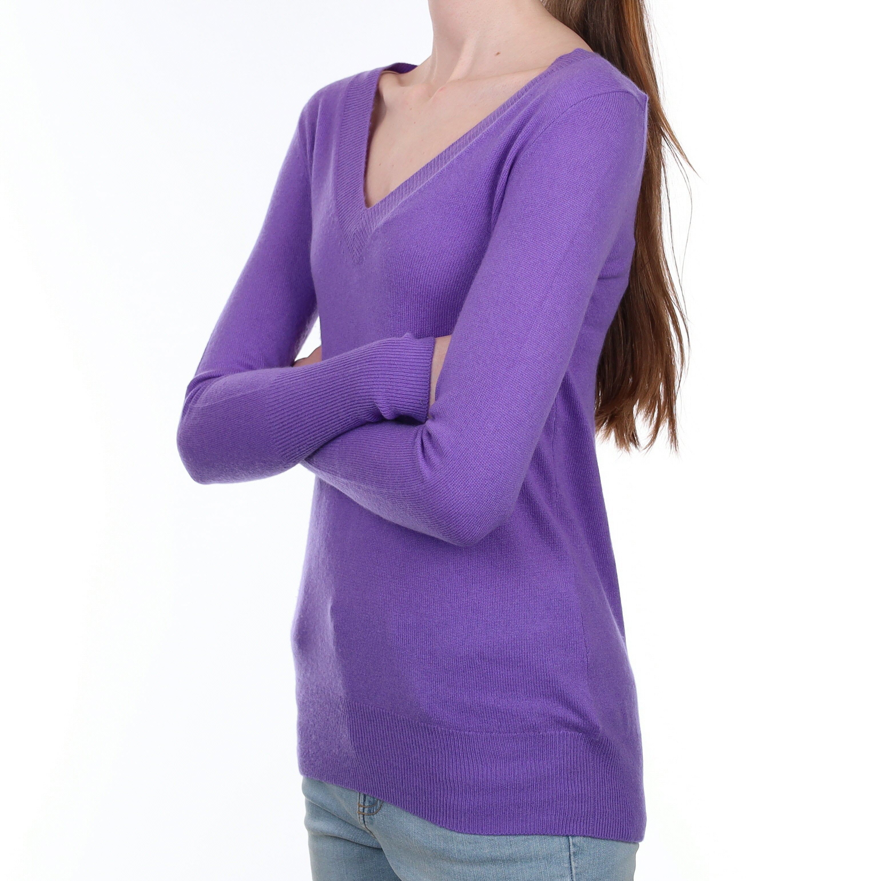 Amethyst Purple Cashmere V Neck Jumper Extra Small