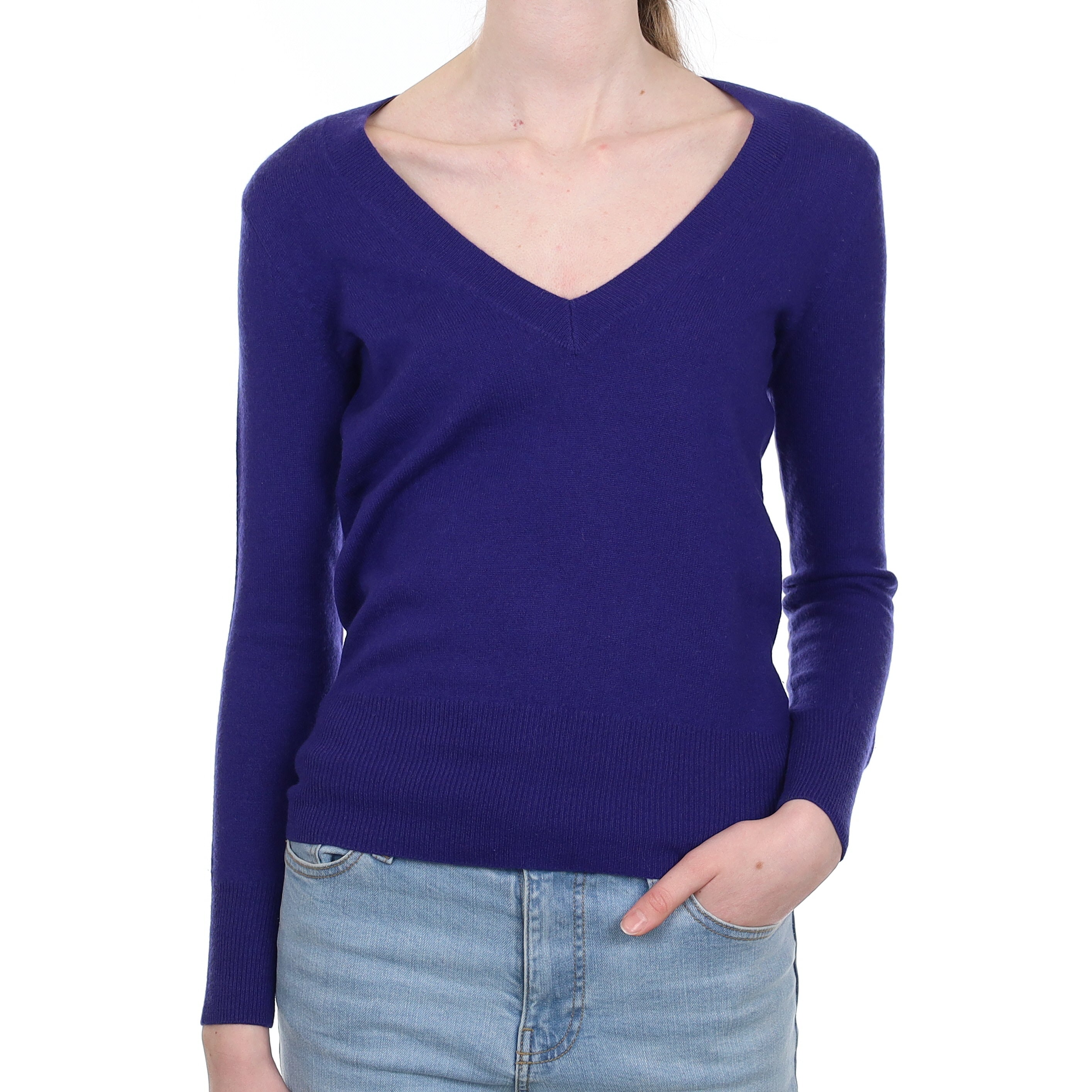 Indigo Blue Cashmere V-Neck Jumper Extra Small