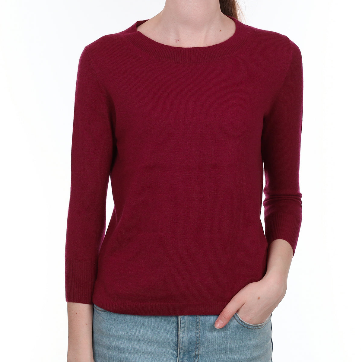 Wine Red Cashmere Crew Neck Jumper Extra Small