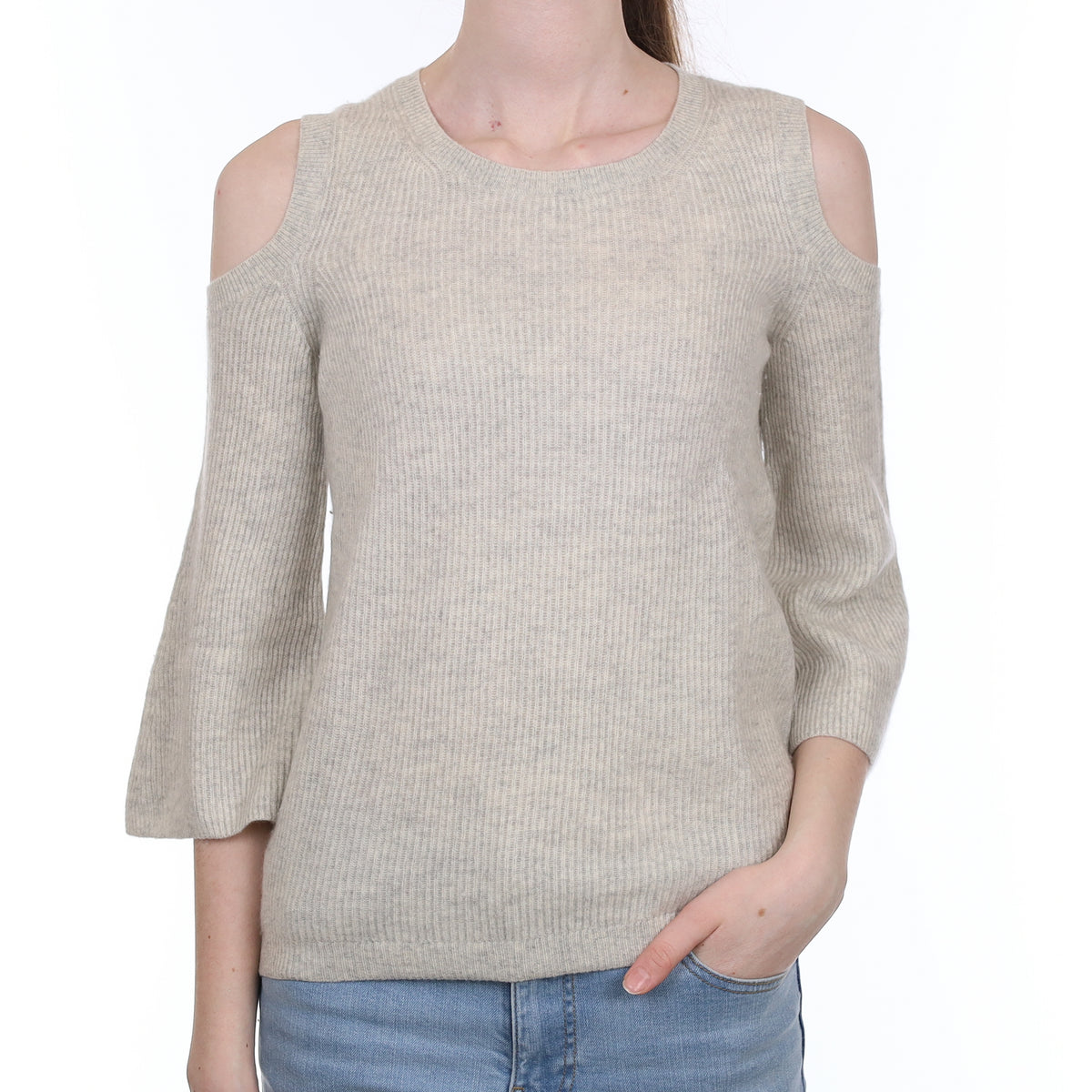 Mist Grey Cashmere Cold Shoulder Jumper Extra Small