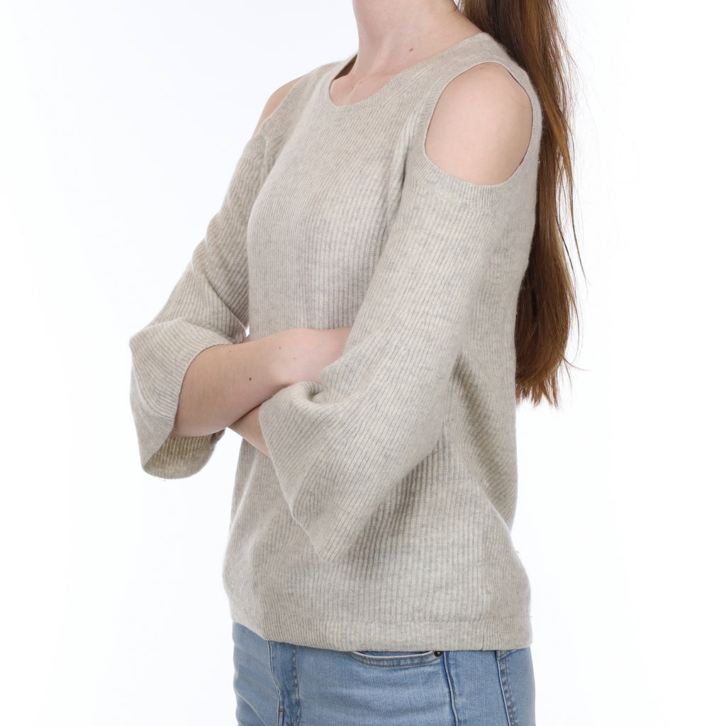 Mist Grey Cashmere Cold Shoulder Jumper Extra Small