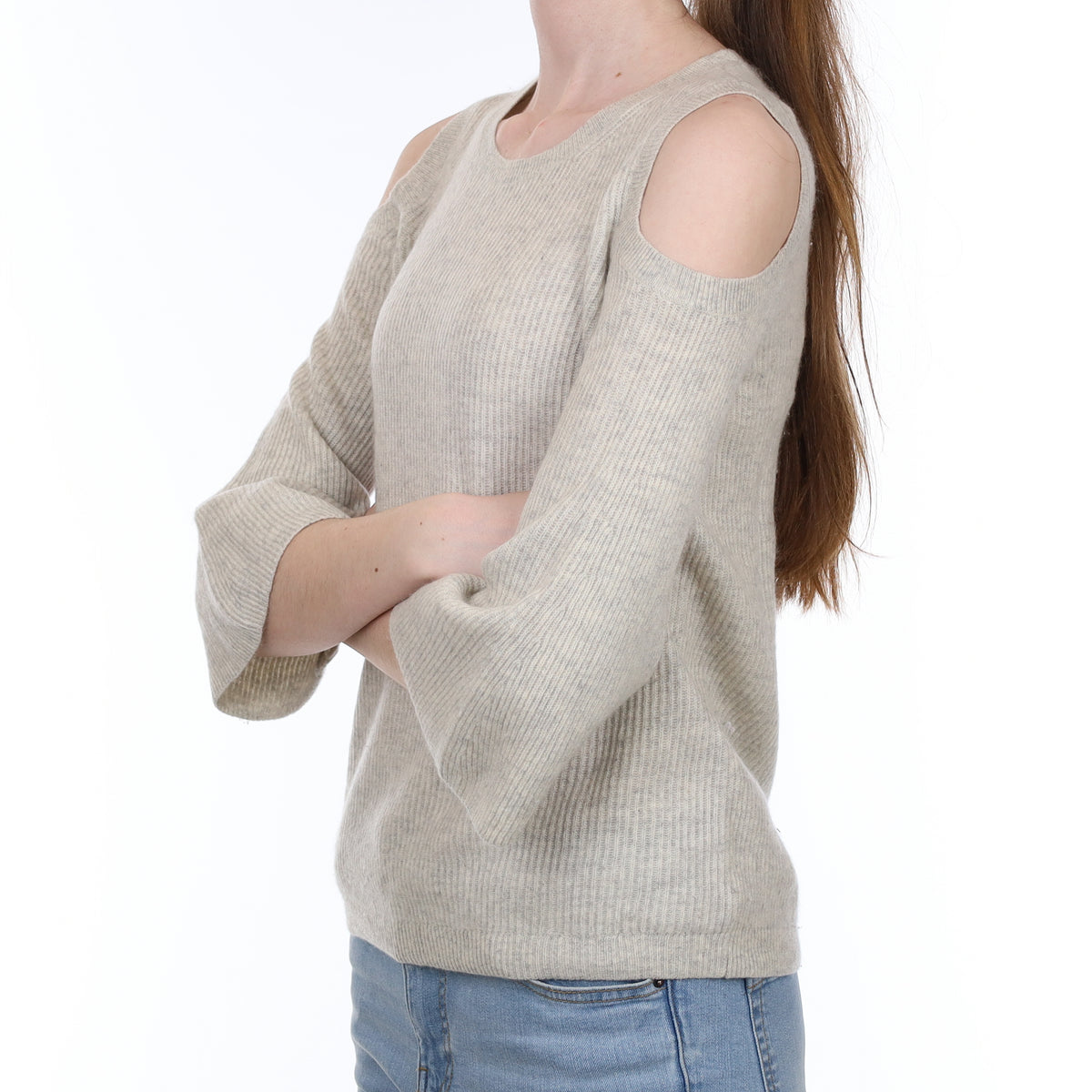 Mist Grey Cashmere Cold Shoulder Jumper Extra Small