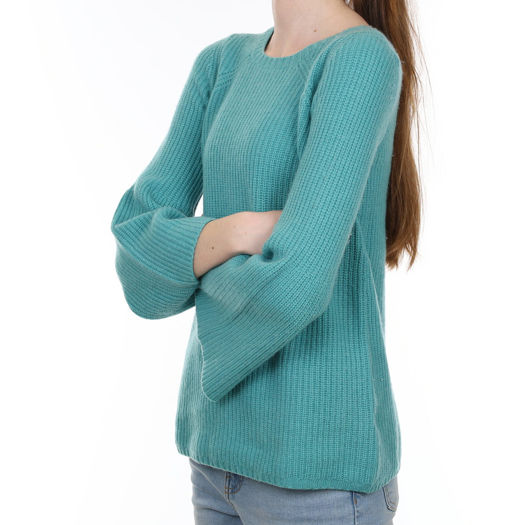 Aqua Green Chunky Cashmere Crew Neck Jumper Extra Small