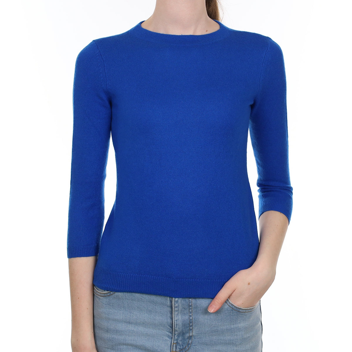 Electric Blue Cashmere High Crew Neck Jumper Extra Small