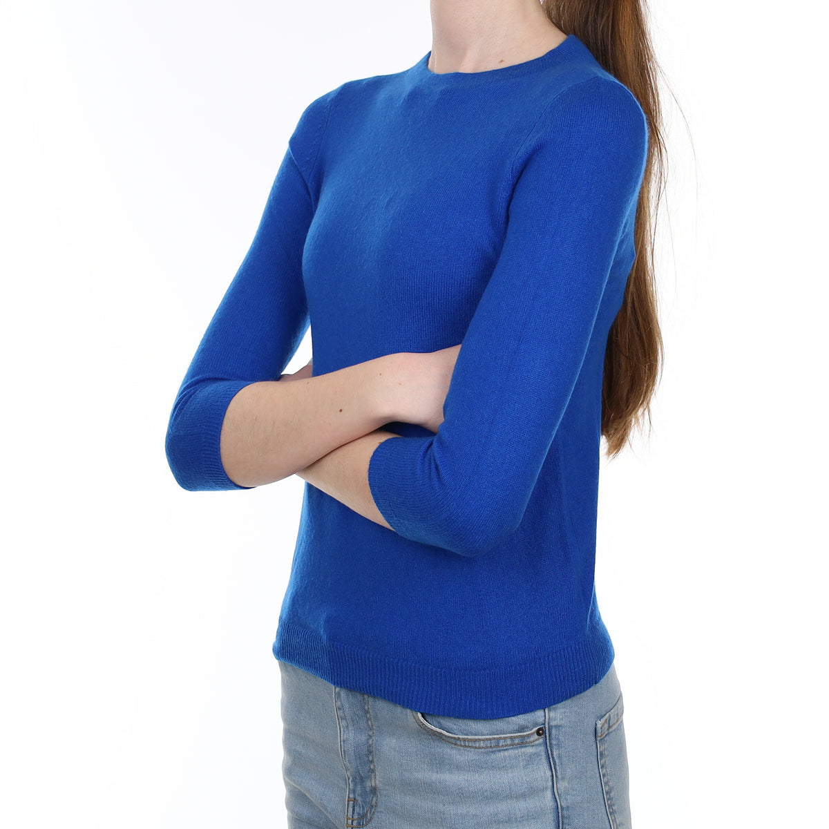 Electric Blue Cashmere High Crew Neck Jumper Extra Small
