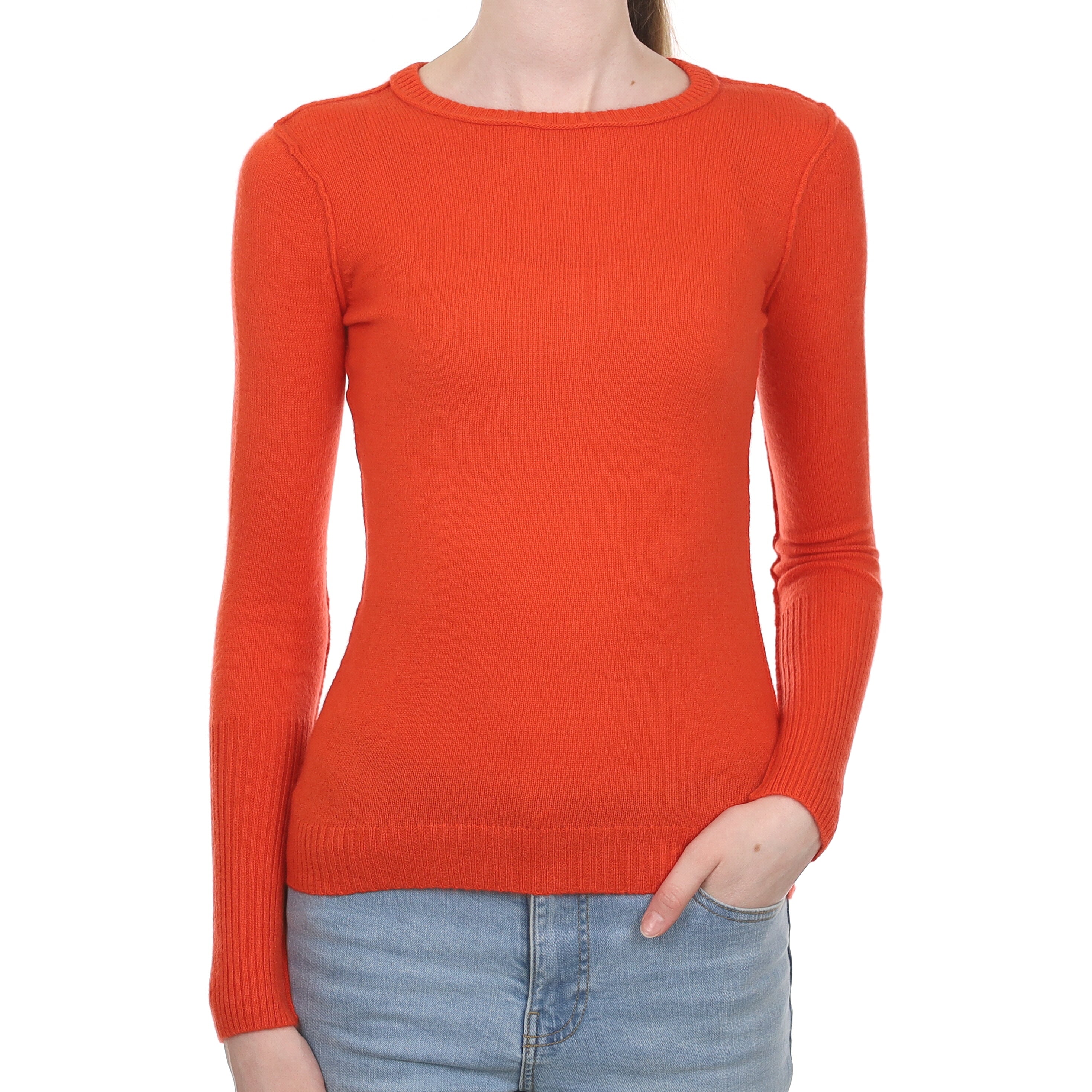Crab Orange Cashmere Crew Neck Jumper Extra Small