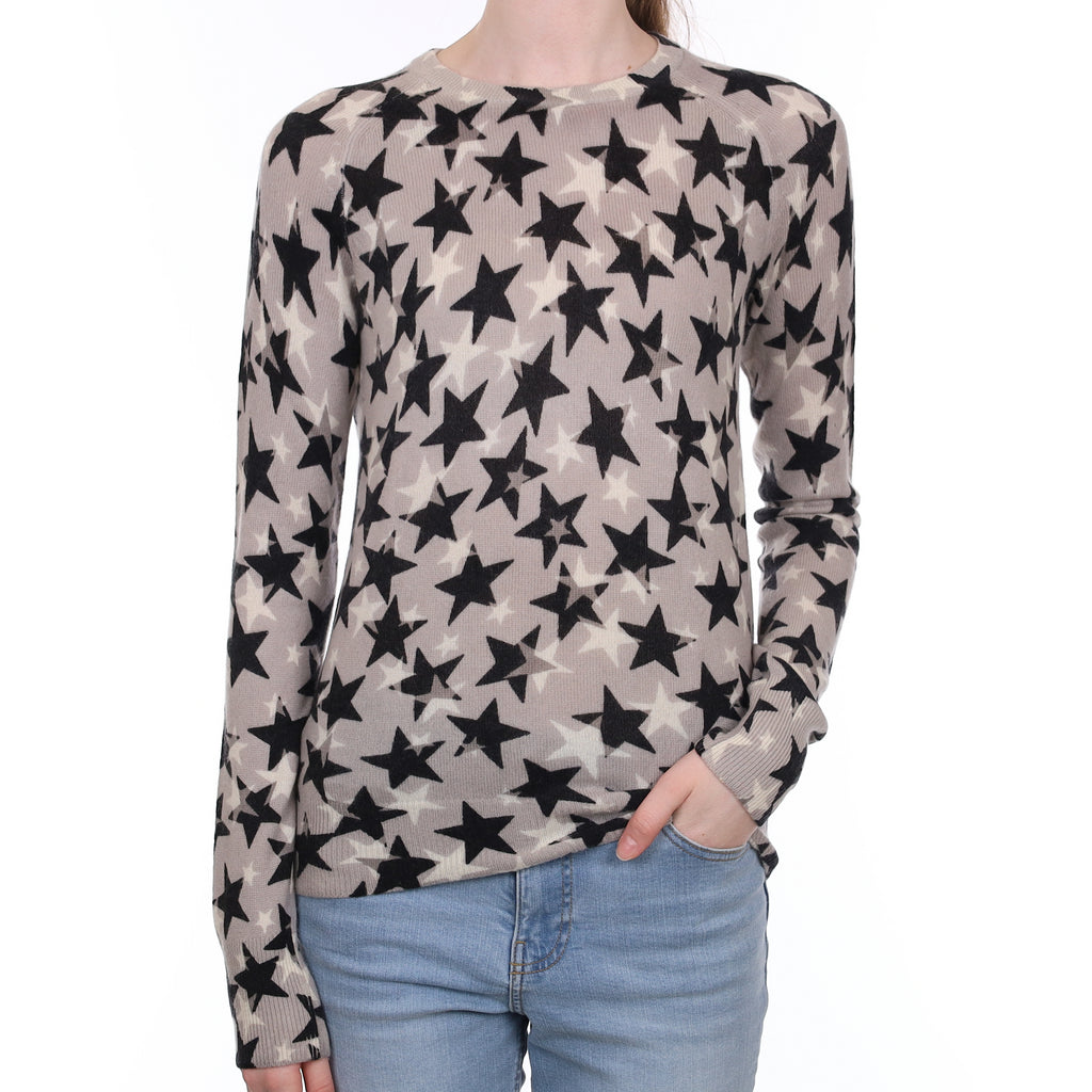 Grey and Black Star Cashmere Crew Neck Jumper Extra Small