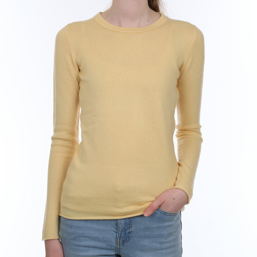 Buttermilk Yellow Cashmere Crew Neck Jumper Extra Small