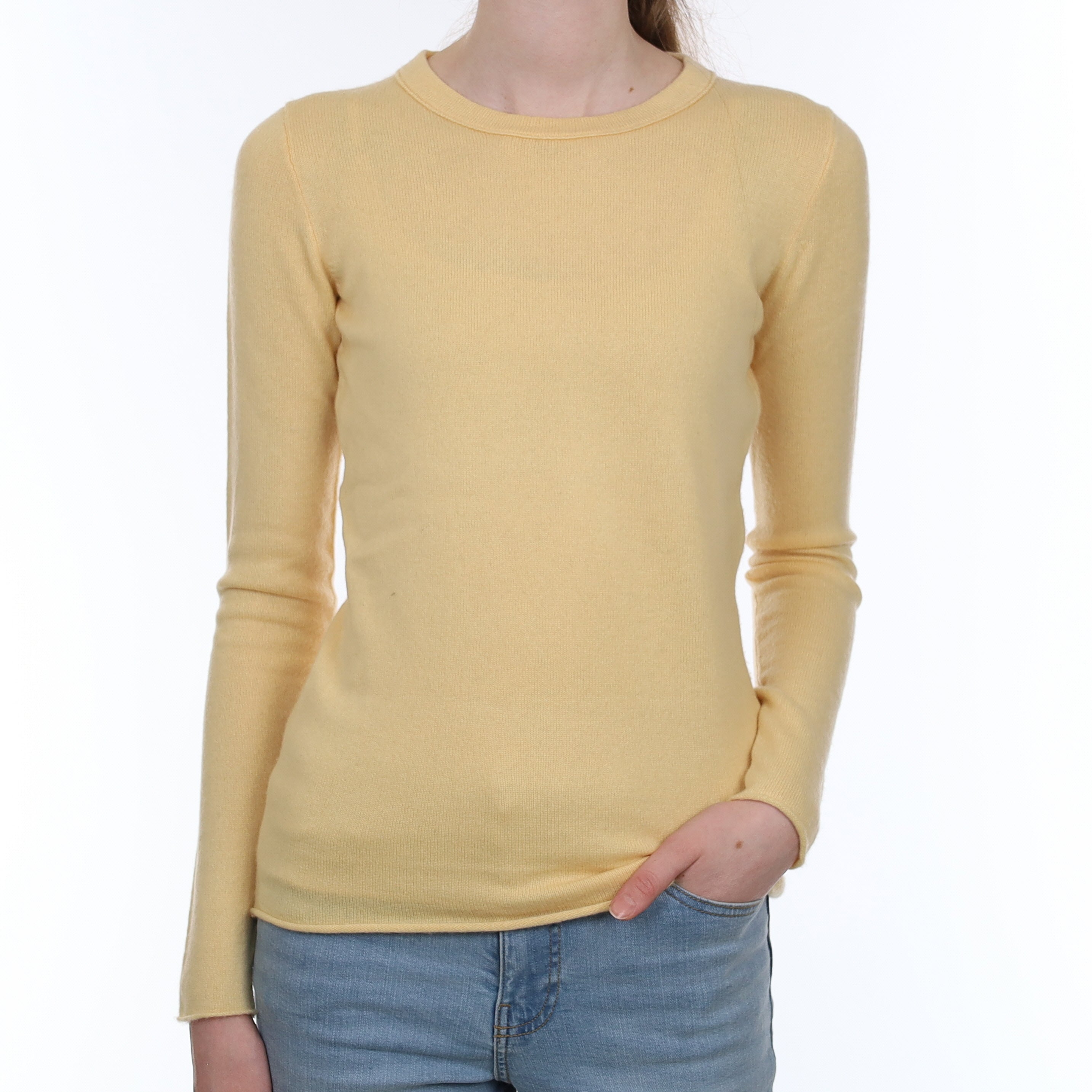 Buttermilk Yellow Cashmere Crew Neck Jumper Extra Small