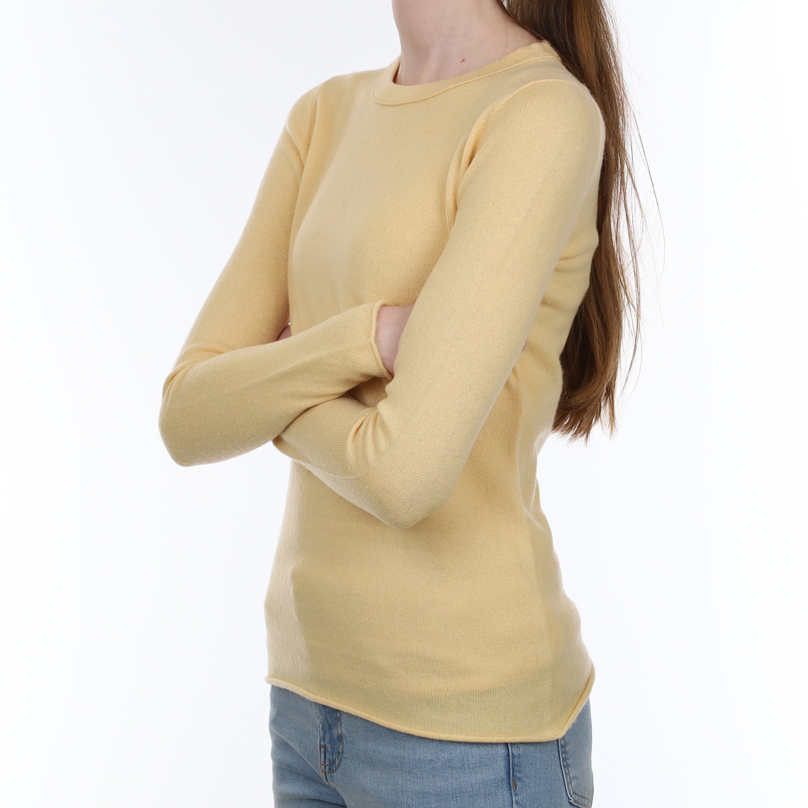 Buttermilk Yellow Cashmere Crew Neck Jumper Extra Small