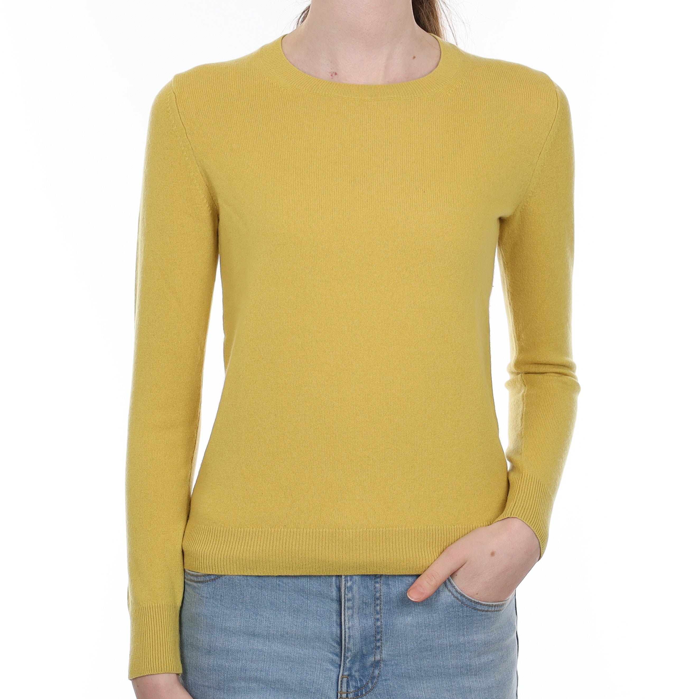 Mustard Yellow Cashmere Crew Neck Jumper Extra Small