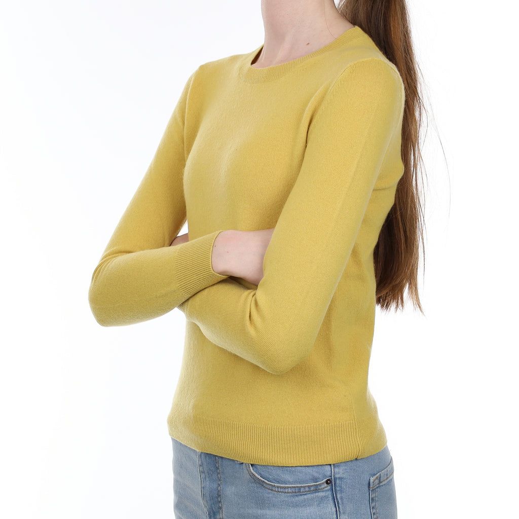 Mustard Yellow Cashmere Crew Neck Jumper Extra Small