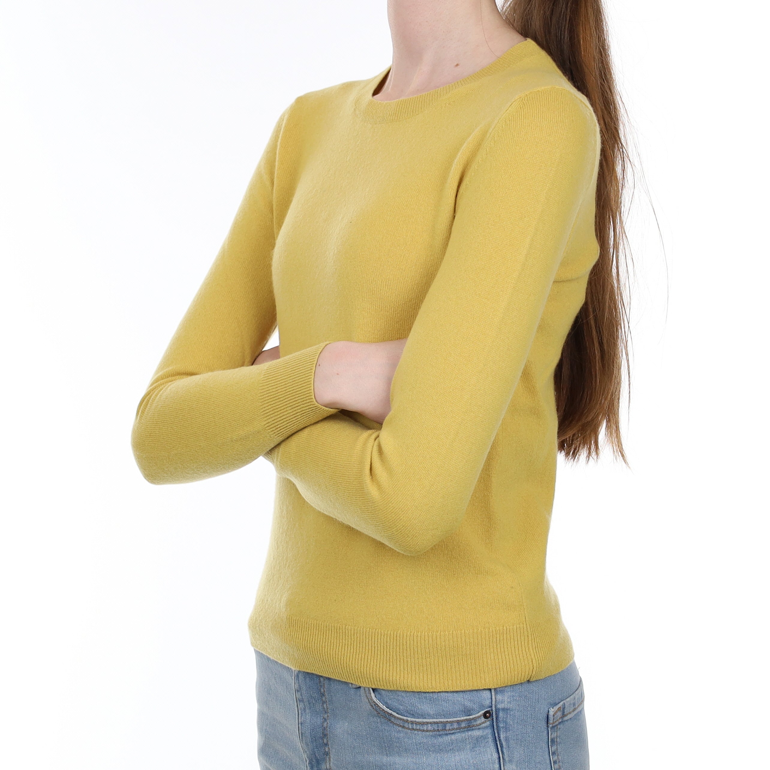 Mustard Yellow Cashmere Crew Neck Jumper Extra Small