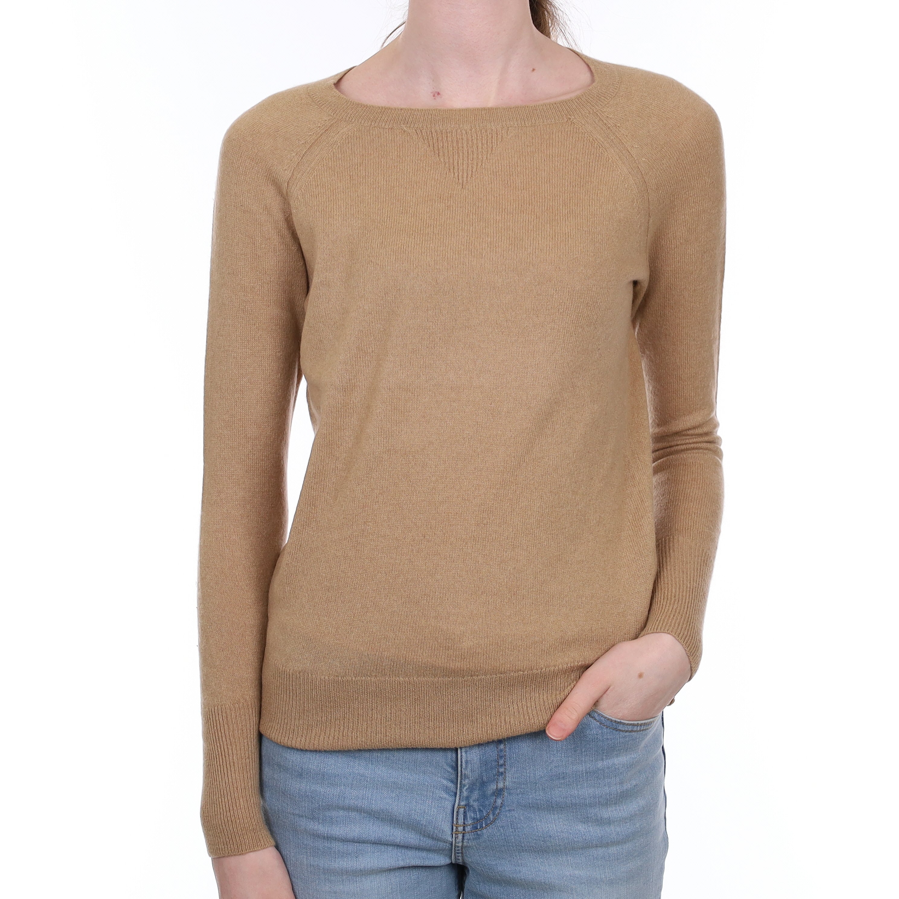 Camel Brown Cashmere Crew Neck Jumper Extra Small