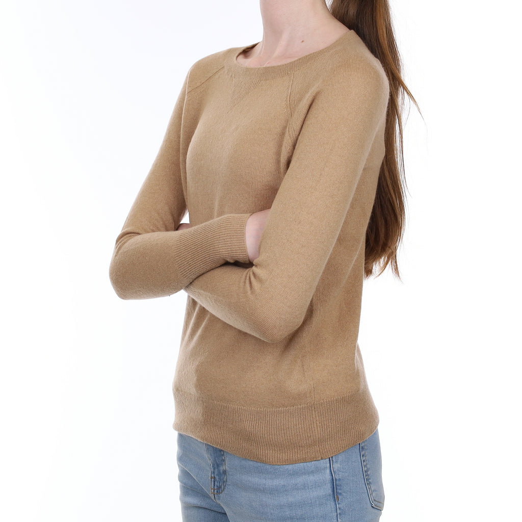 Camel Brown Cashmere Crew Neck Jumper Extra Small