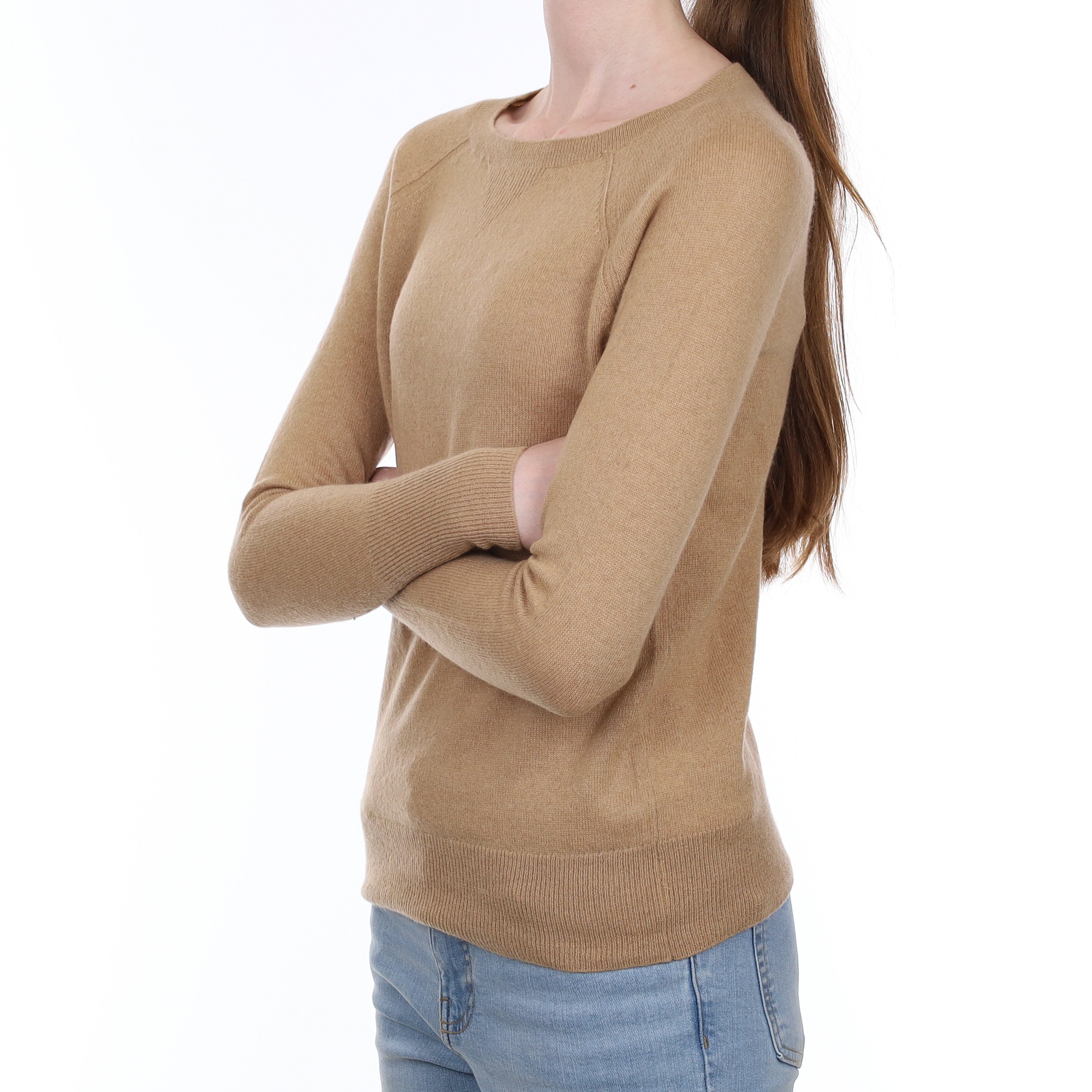 Camel Brown Cashmere Crew Neck Jumper Extra Small