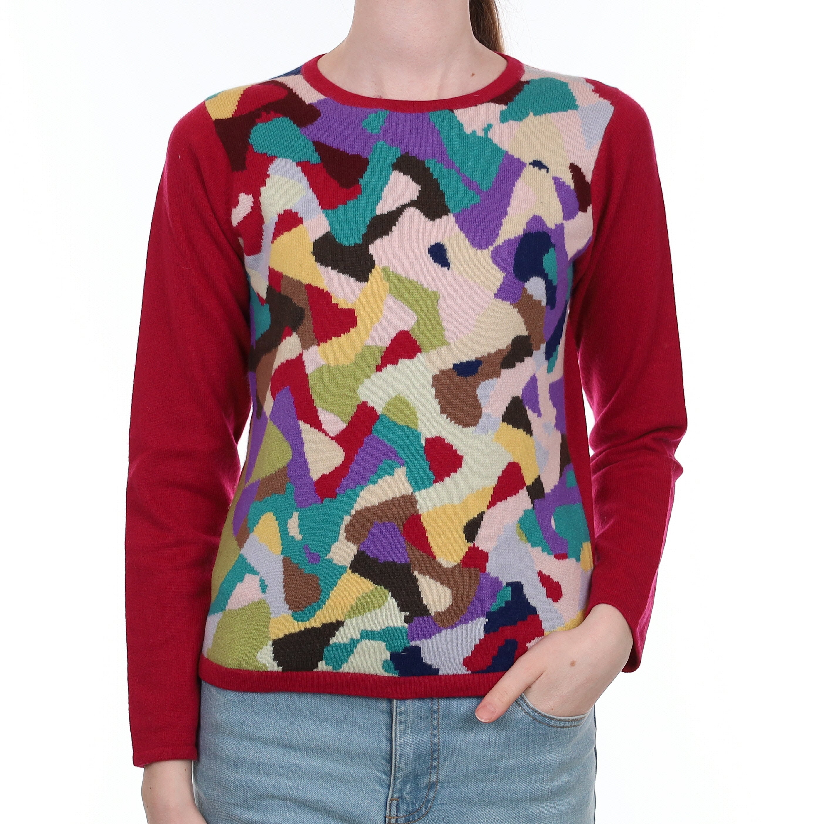 Cherry Pink Colourful Cashmere Crew Neck Jumper Extra Small