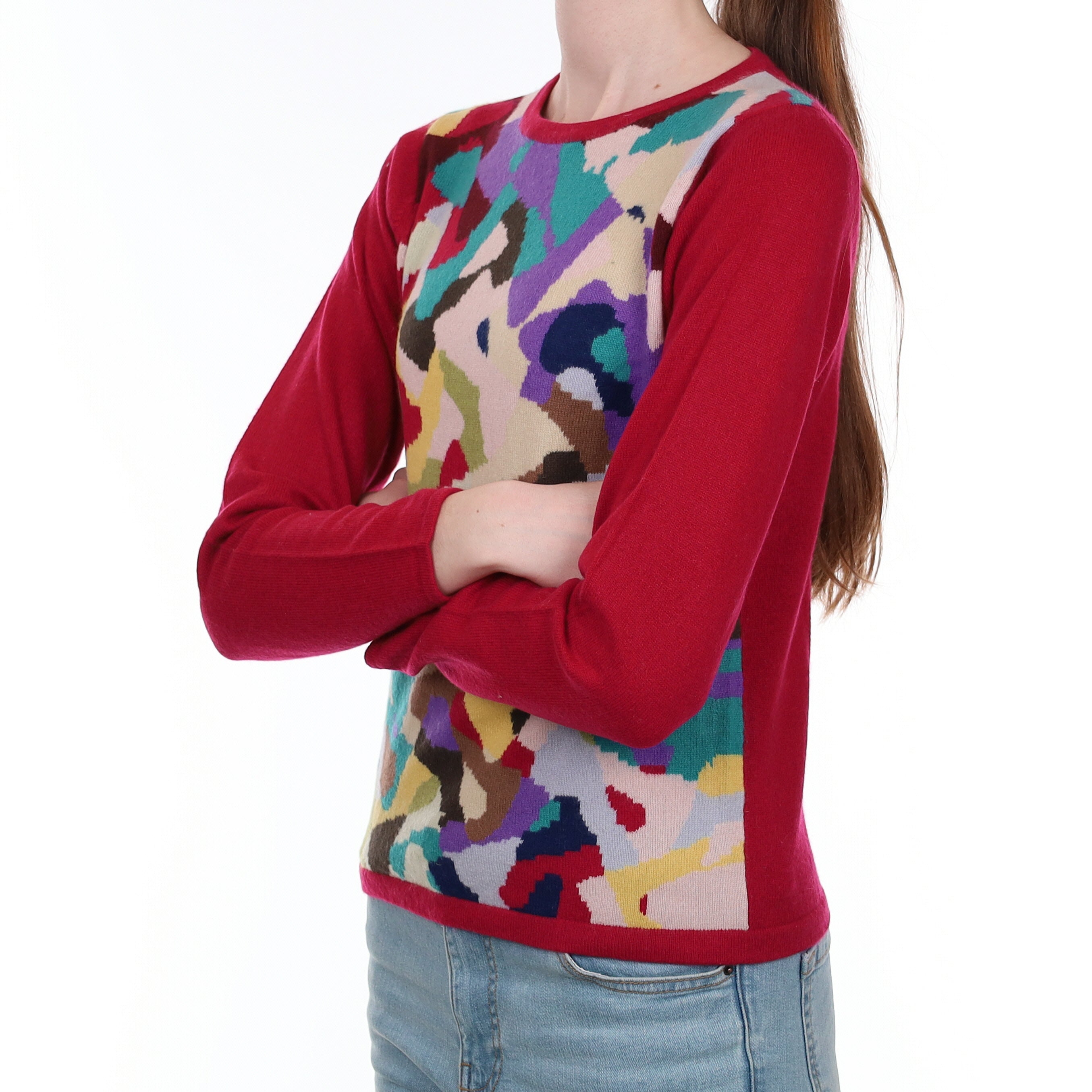 Cherry Pink Colourful Cashmere Crew Neck Jumper Extra Small