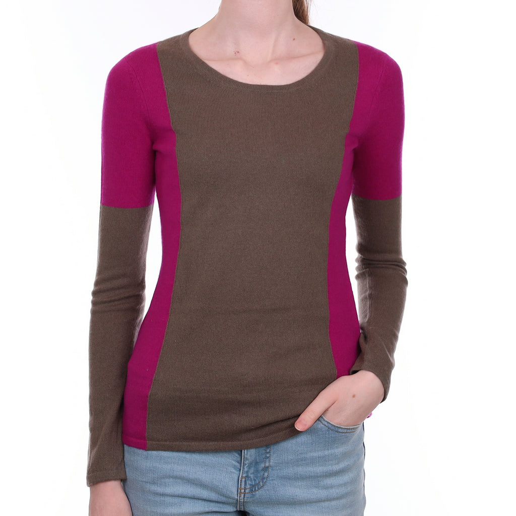 Mocha and Magenta Cashmere Scoop Neck Jumper Extra Small