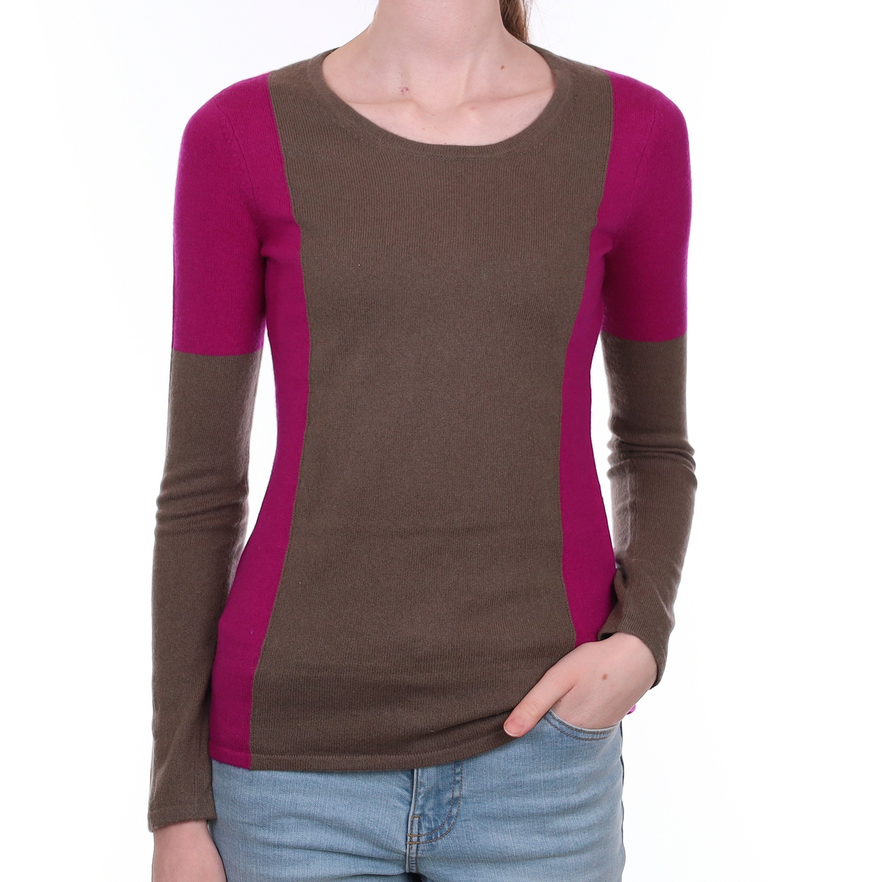 Mocha and Magenta Cashmere Scoop Neck Jumper Extra Small