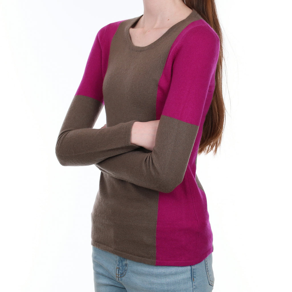 Mocha and Magenta Cashmere Scoop Neck Jumper Extra Small