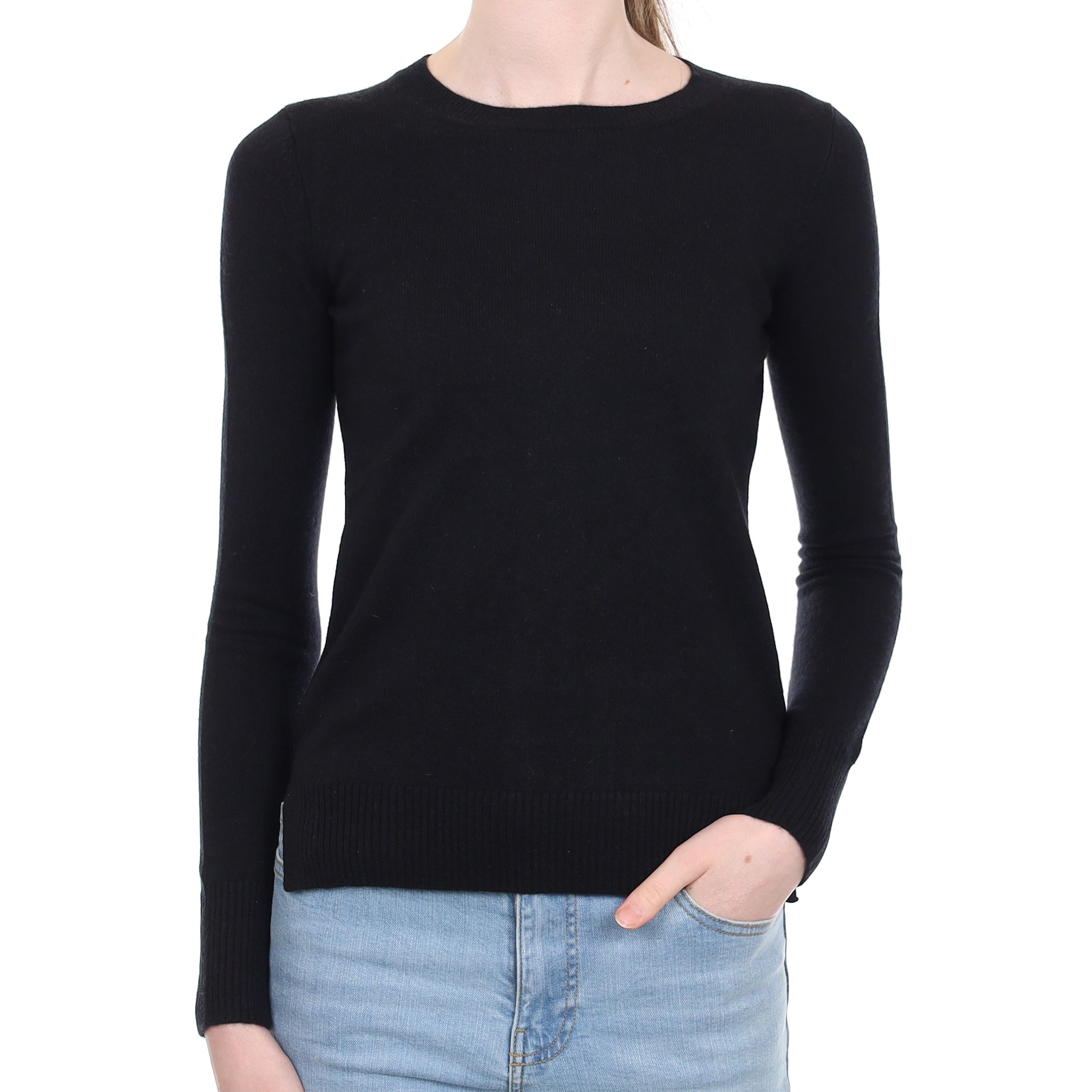 Black Rib Back Cashmere Crew Neck Jumper Extra Small