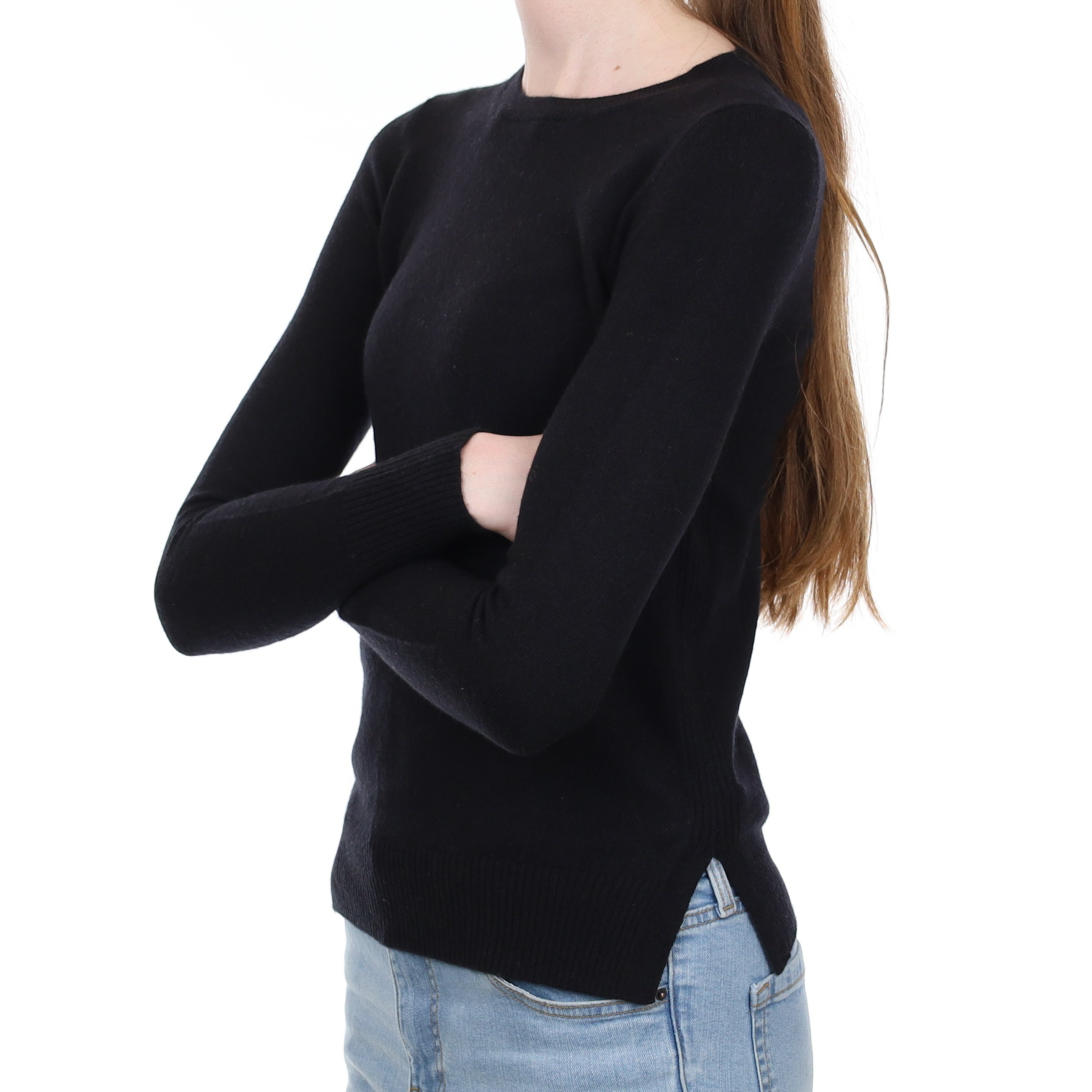 Black Rib Back Cashmere Crew Neck Jumper Extra Small