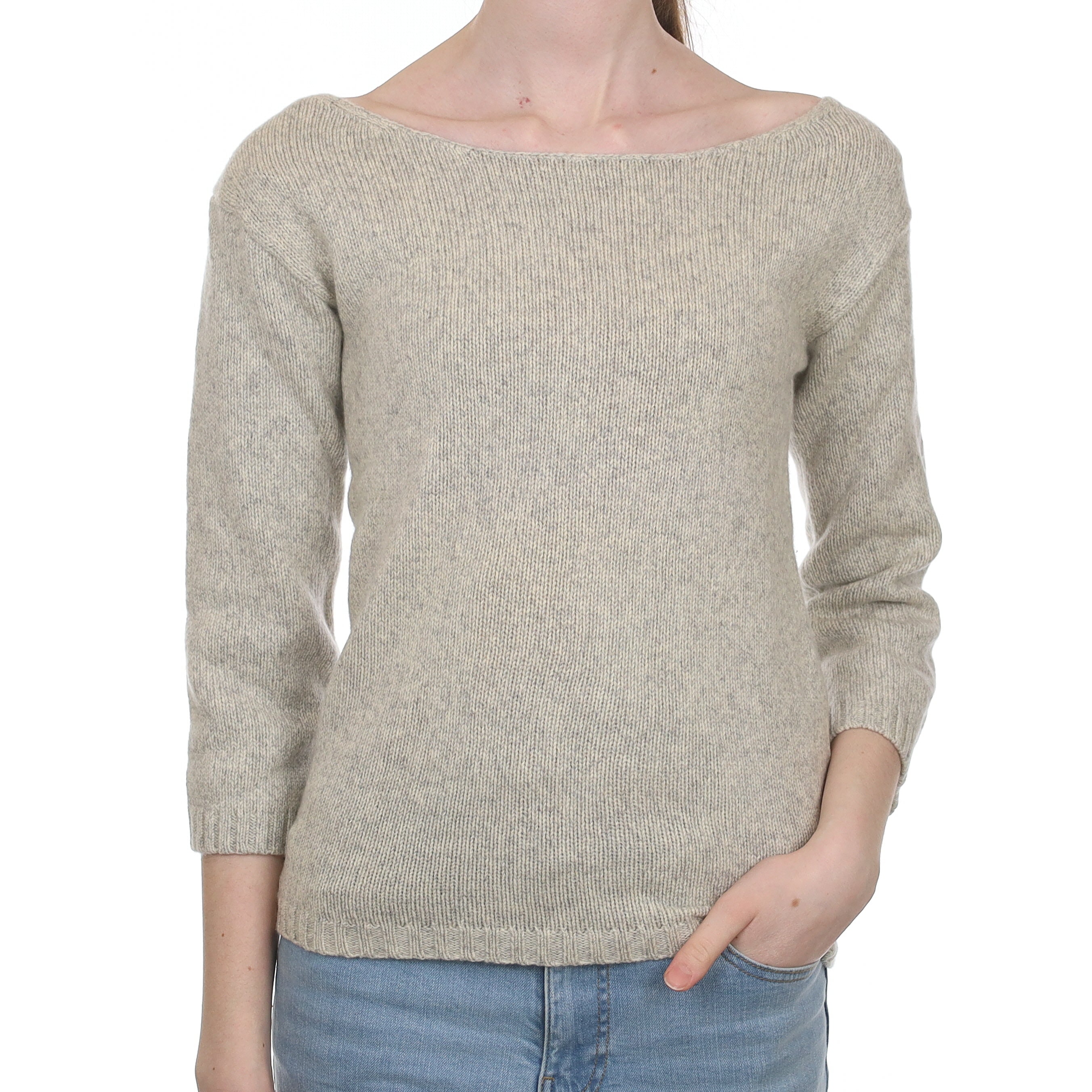 Smoke Grey Chunky Knit Cashmere V Neck Jumper Extra Small