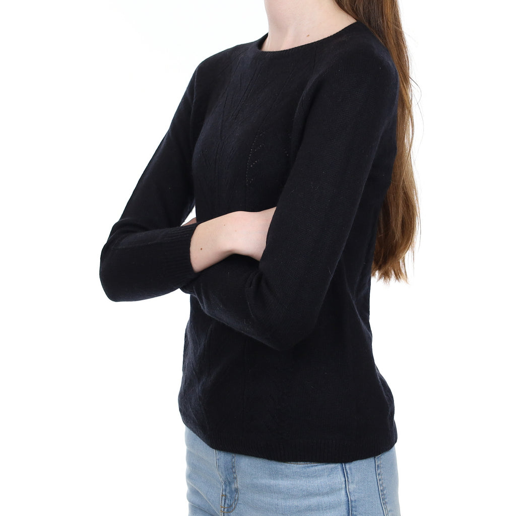 Black Pointelle Cashmere Crew Neck Jumper Extra Small