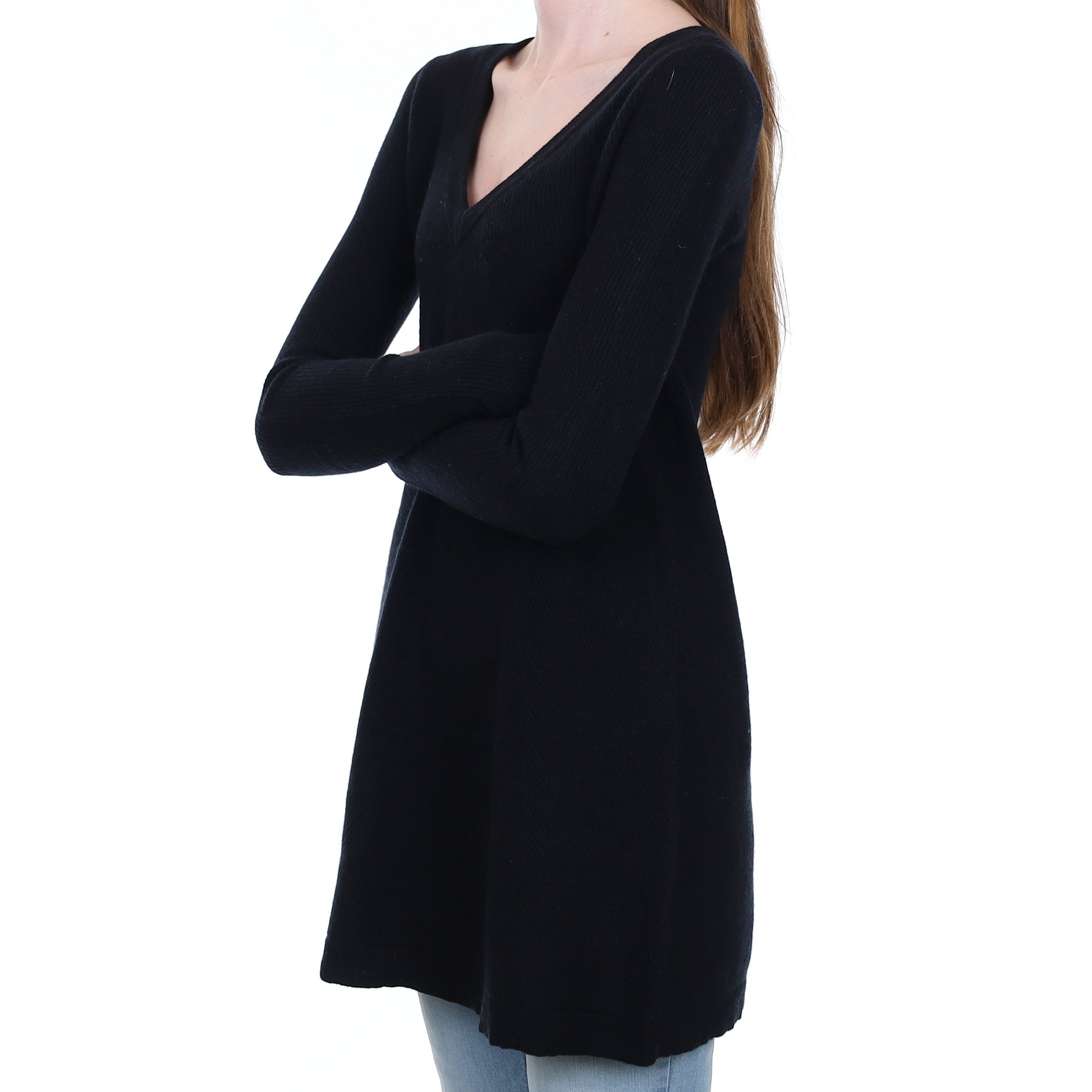 Black Cashmere Longline V Neck Jumper Extra Small