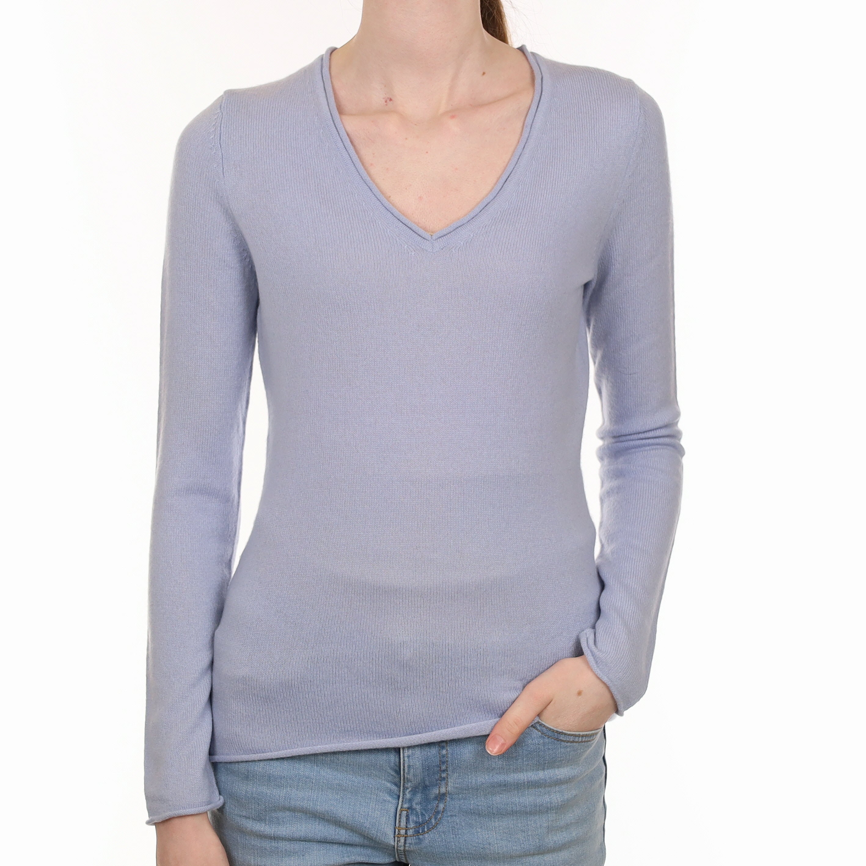 Pale Blue Cashmere V-Neck Jumper Extra Small