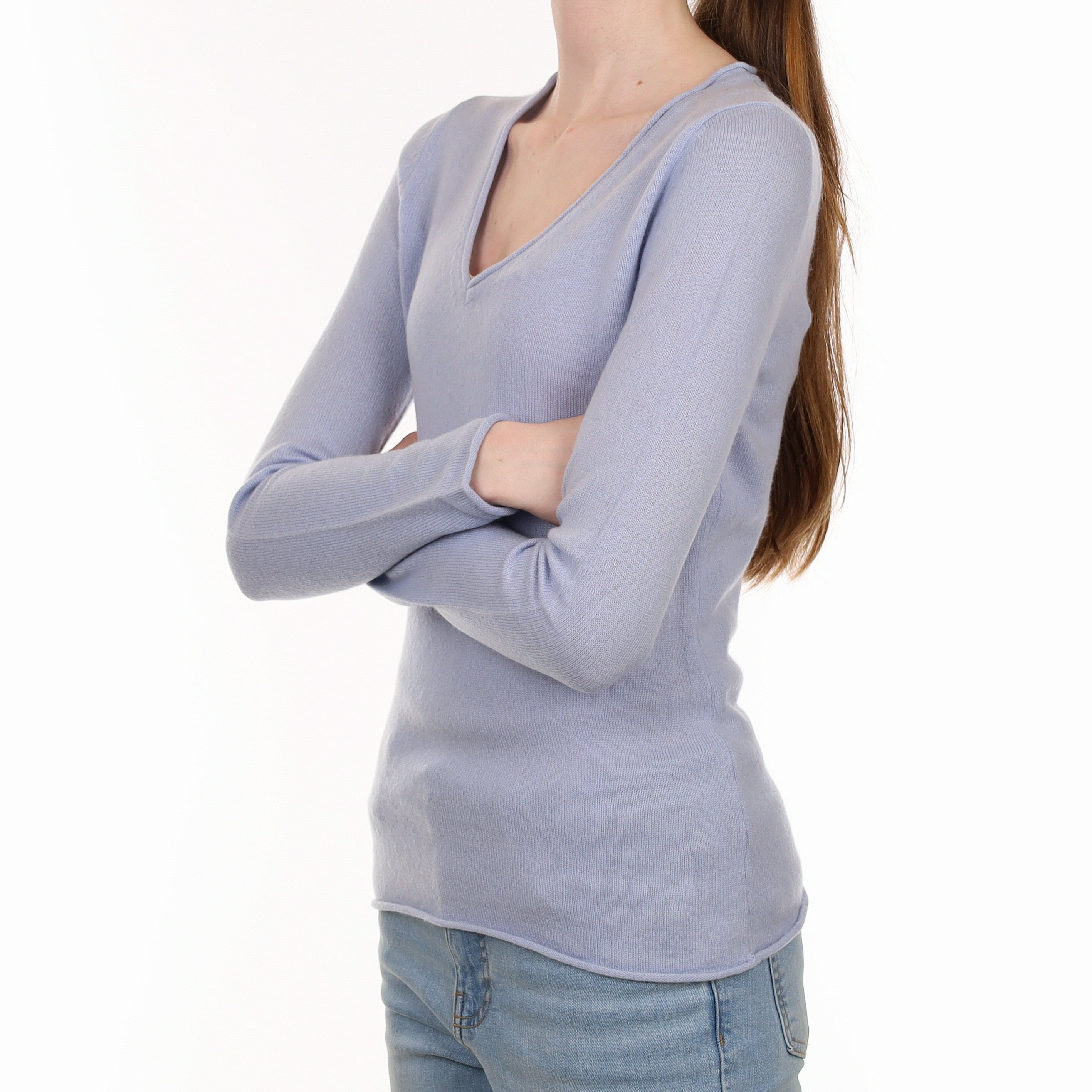 Pale Blue Cashmere V-Neck Jumper Extra Small
