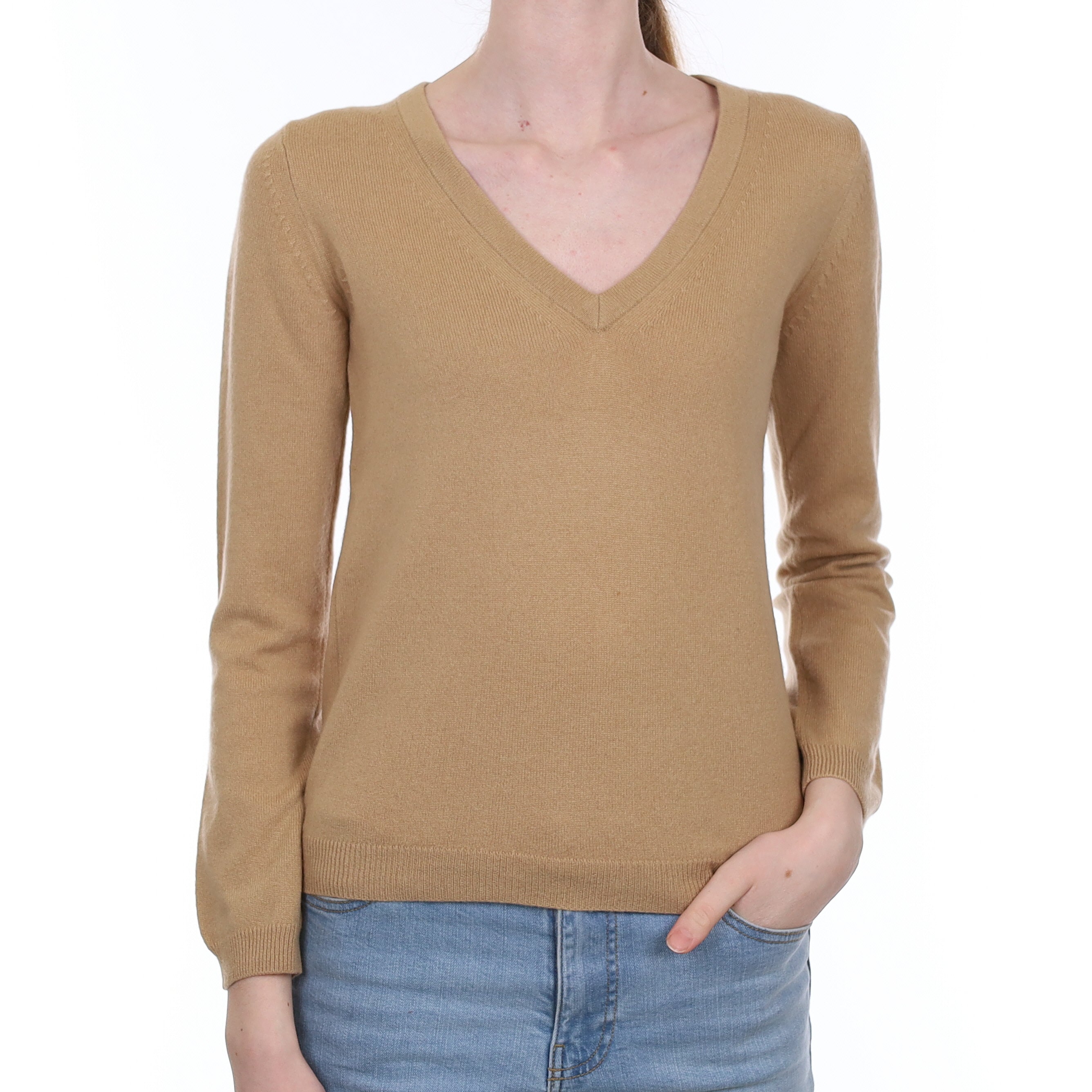 Caramel Brown Cashmere V Neck Jumper Extra Small
