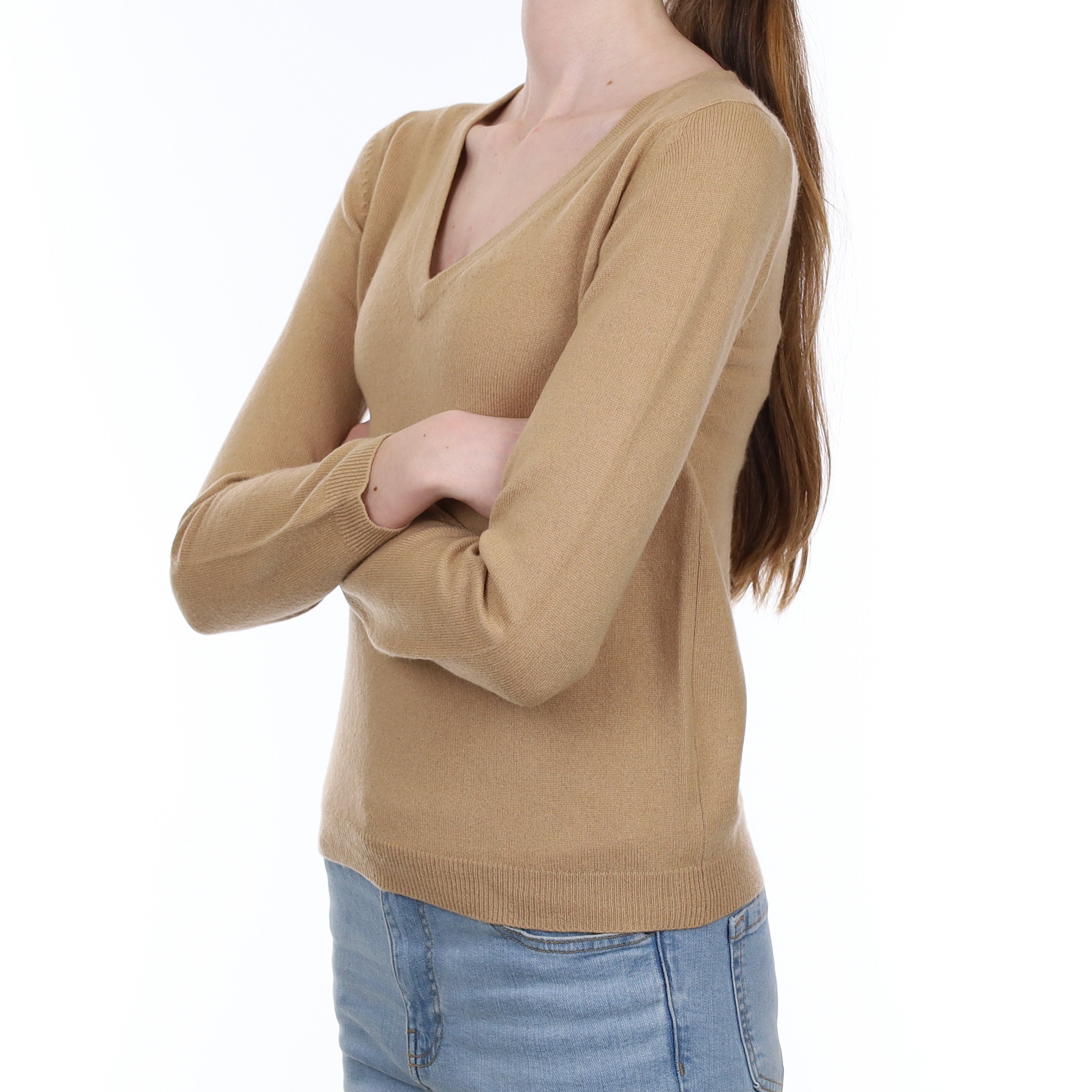 Caramel Brown Cashmere V Neck Jumper Extra Small