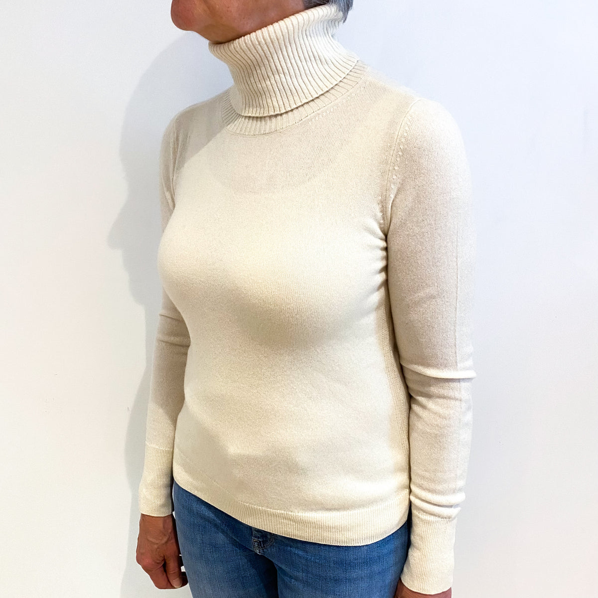 Vanilla Cream Cashmere Polo Neck Jumper Medium