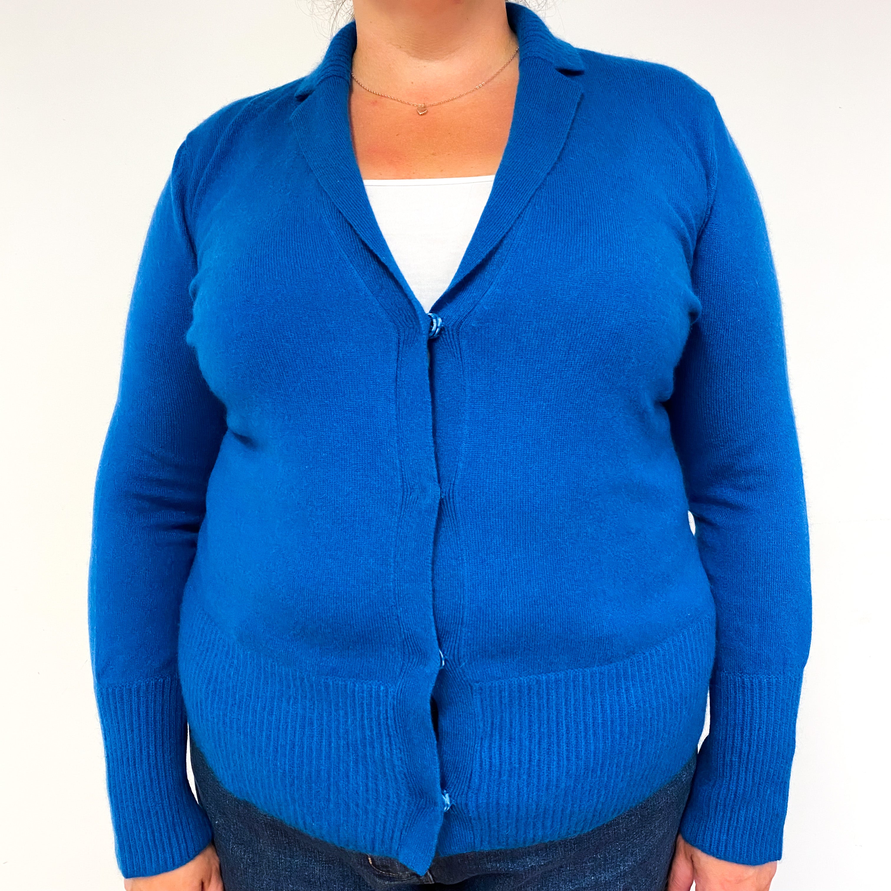 Peacock Blue Cashmere Collared V-Neck Cardigan Extra Large