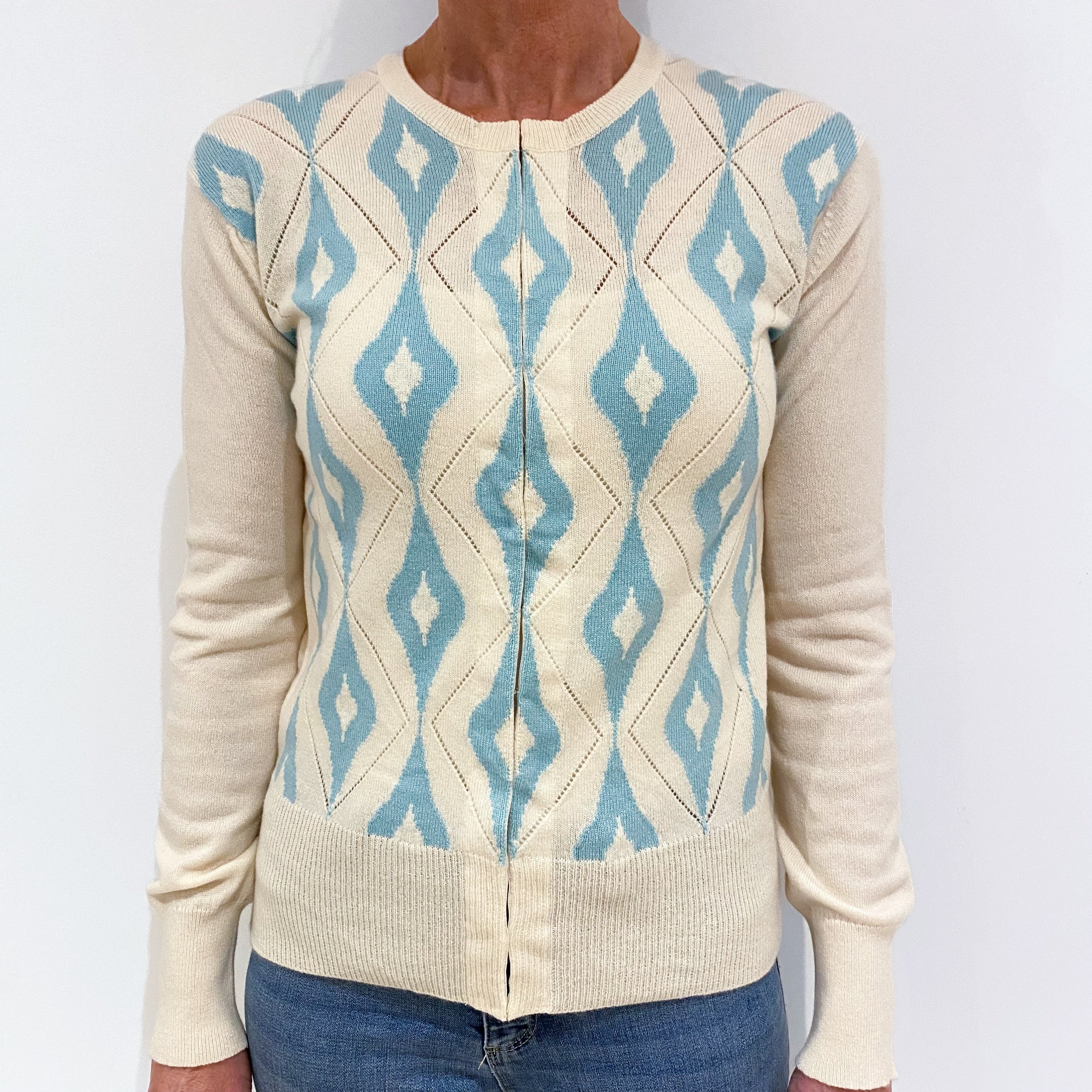 Brand New Scottish Cream Cashmere Crew Neck Cardigan Small