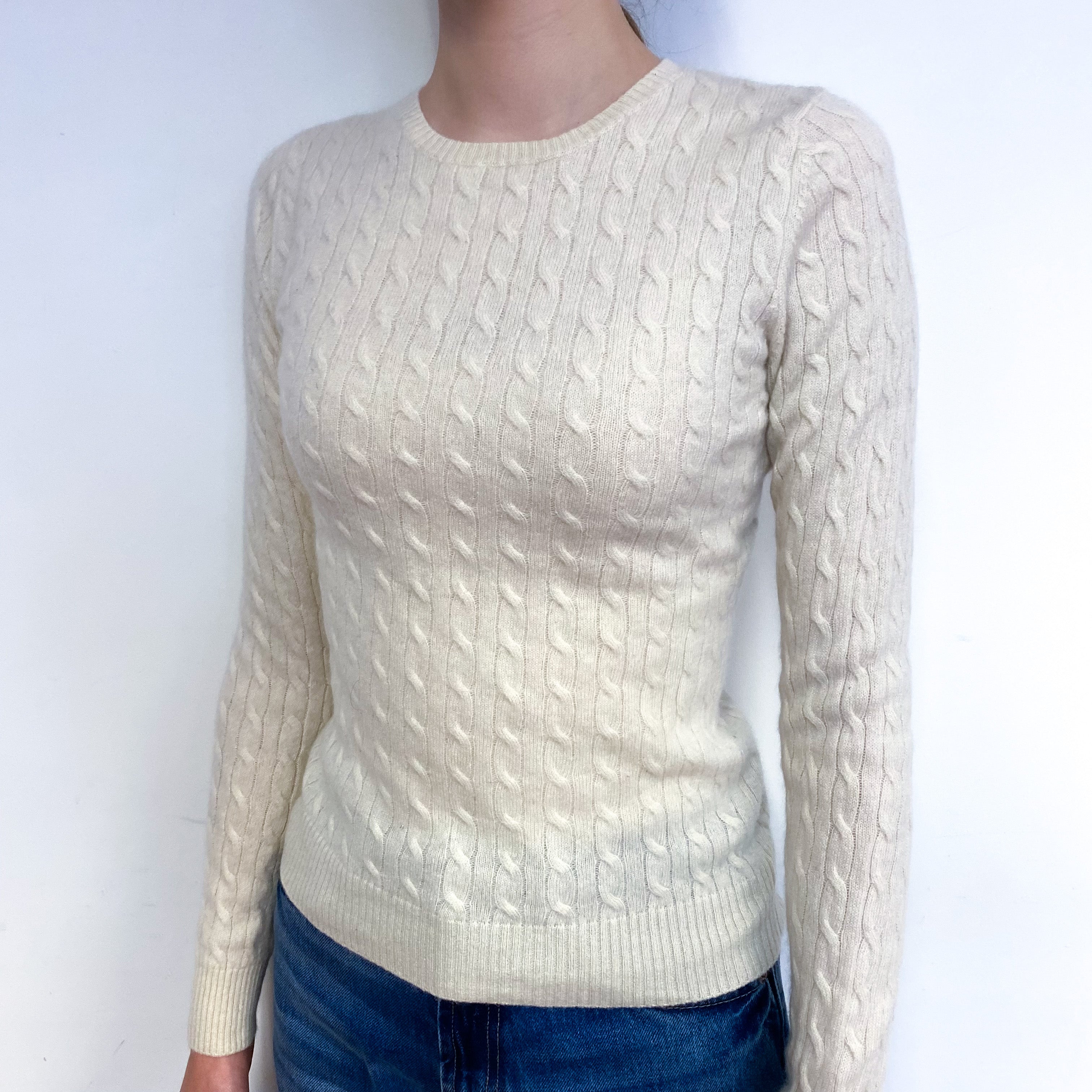 Cream Cable Cashmere Crew Neck Jumper Extra Small