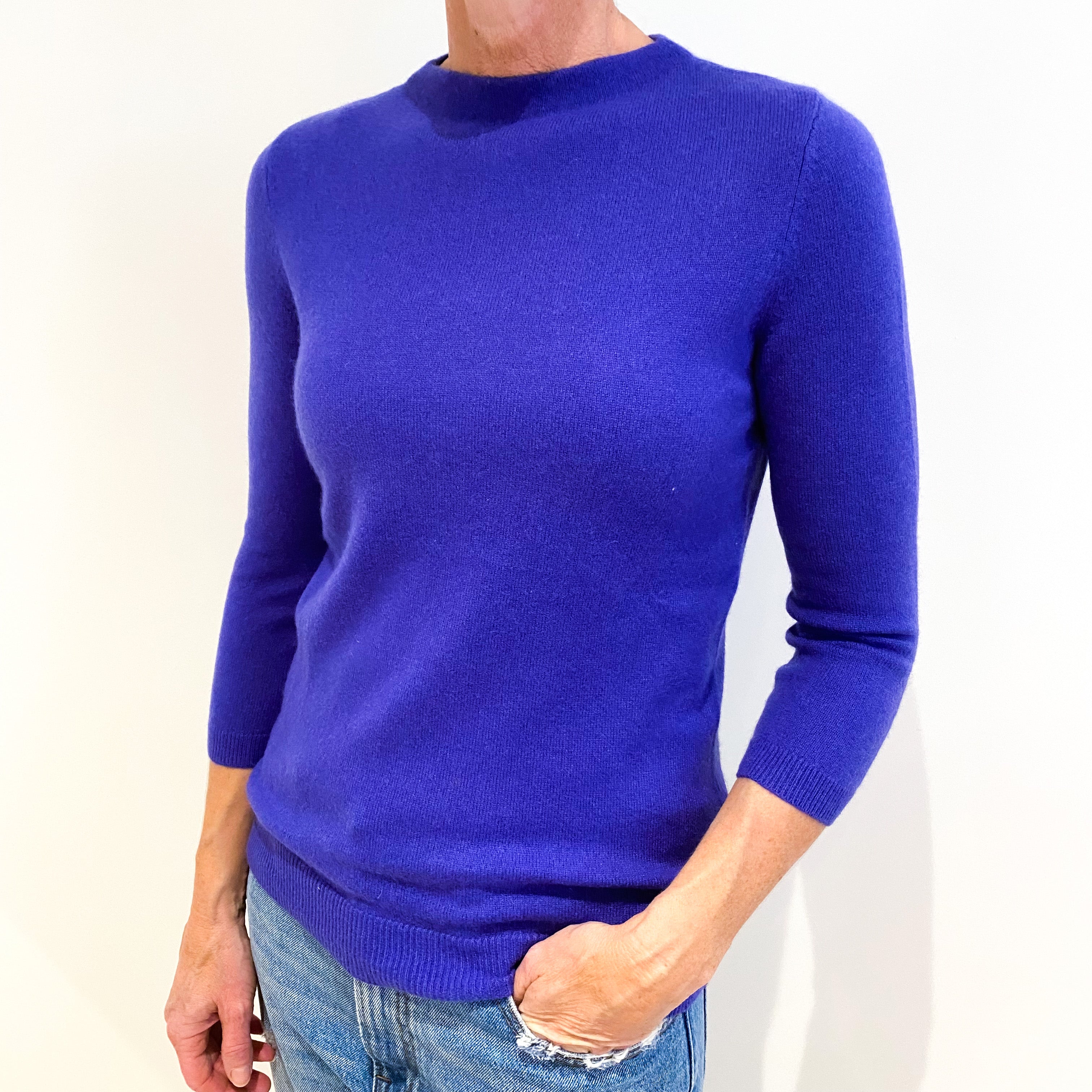 Pansy Purple 3/4 Sleeve Cashmere Crew Neck Jumper Small