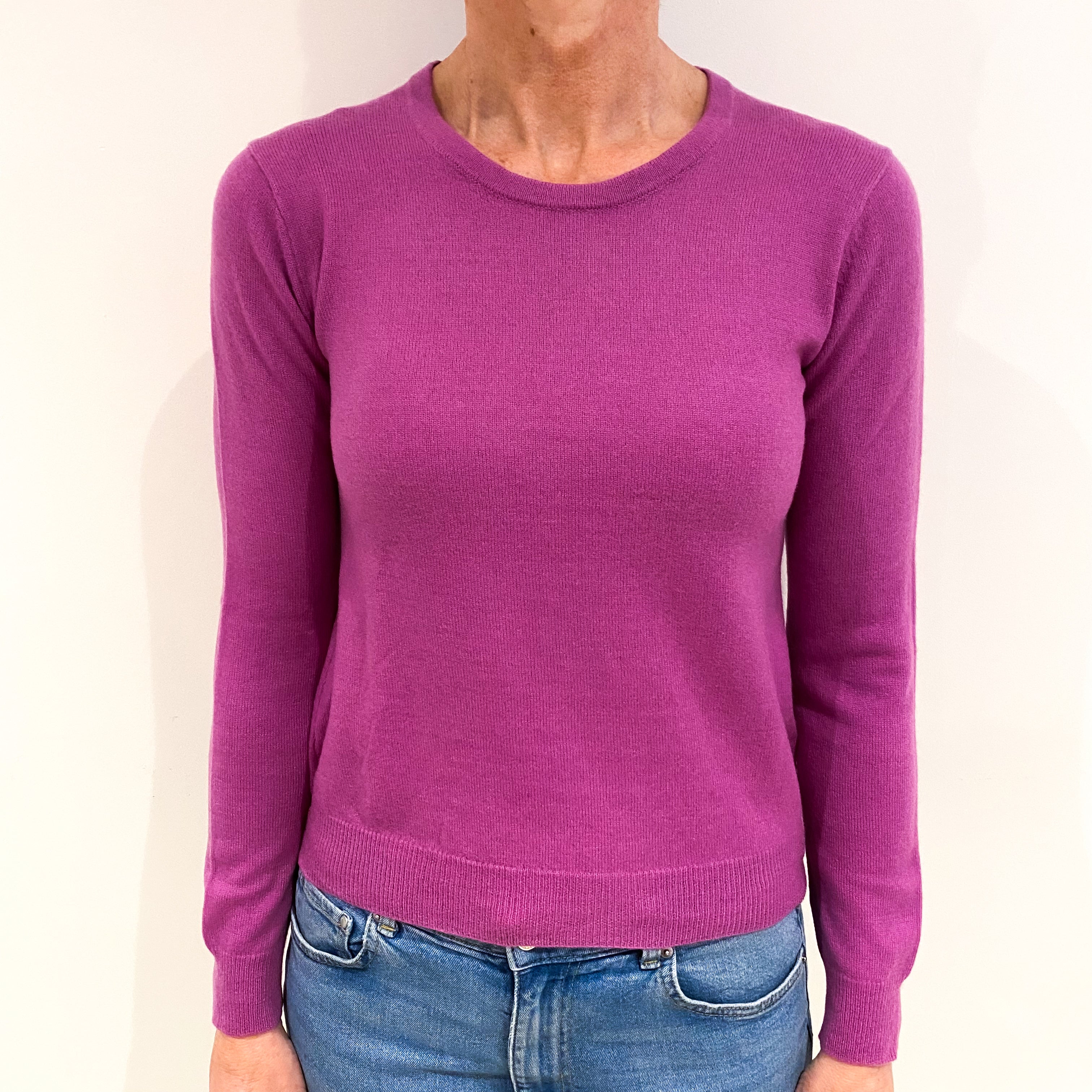 Magenta Purple Cashmere Crew Neck Jumper Small