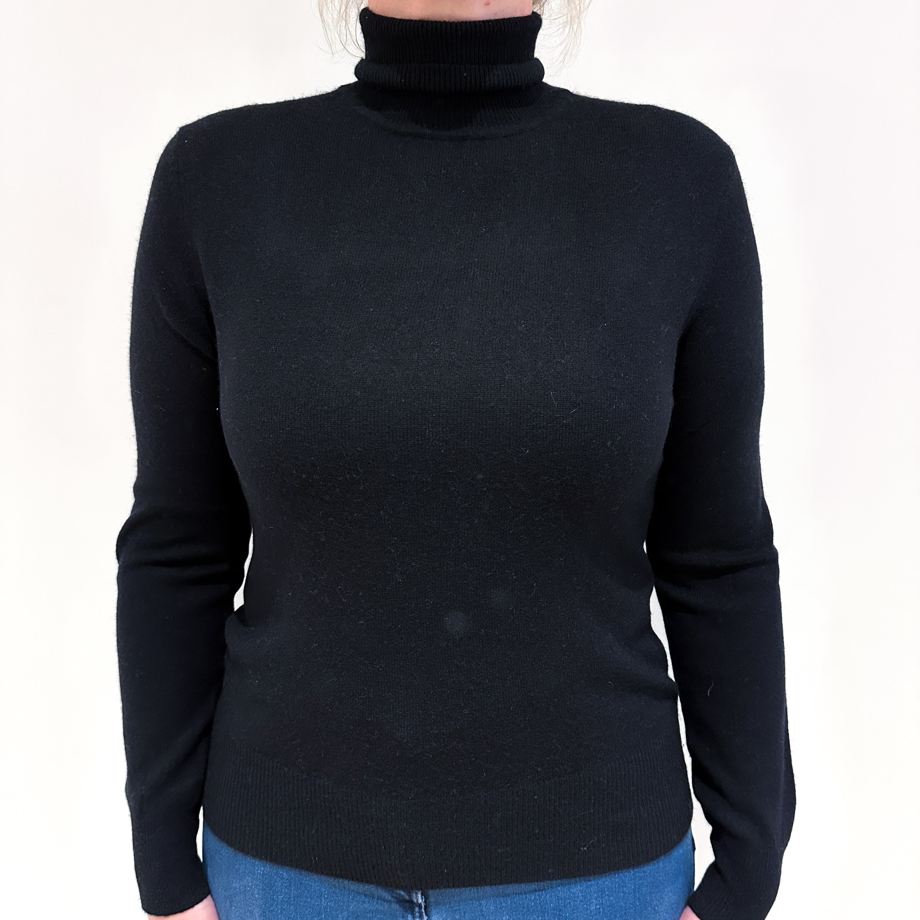 Black Cashmere Polo Neck Jumper Large