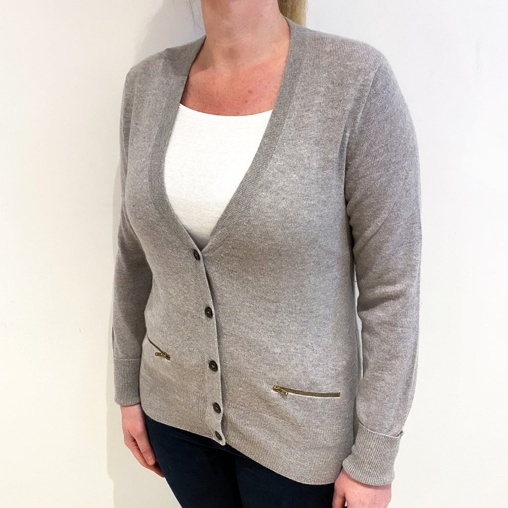 Smoke Grey Cashmere V Neck Cardigan Large