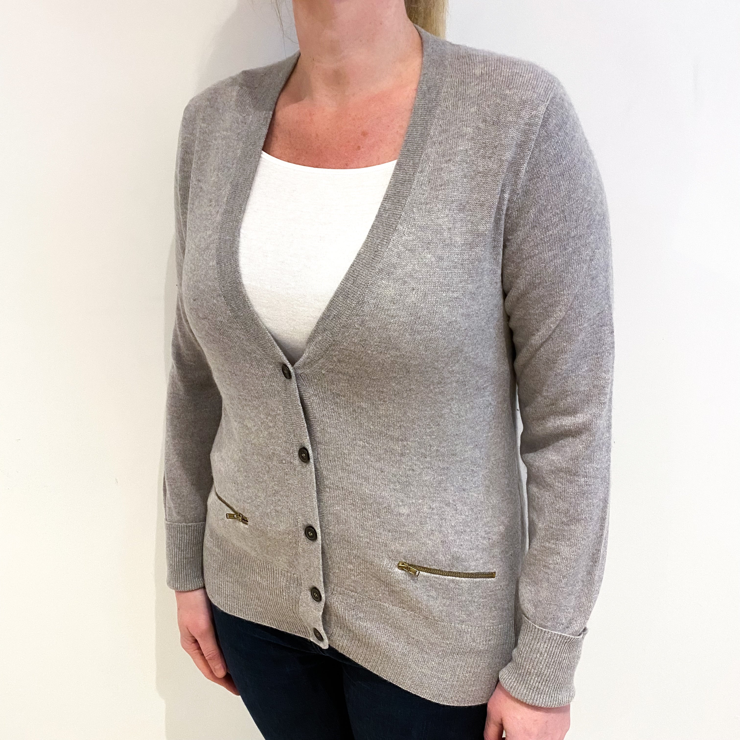 Smoke Grey Cashmere V Neck Cardigan Large
