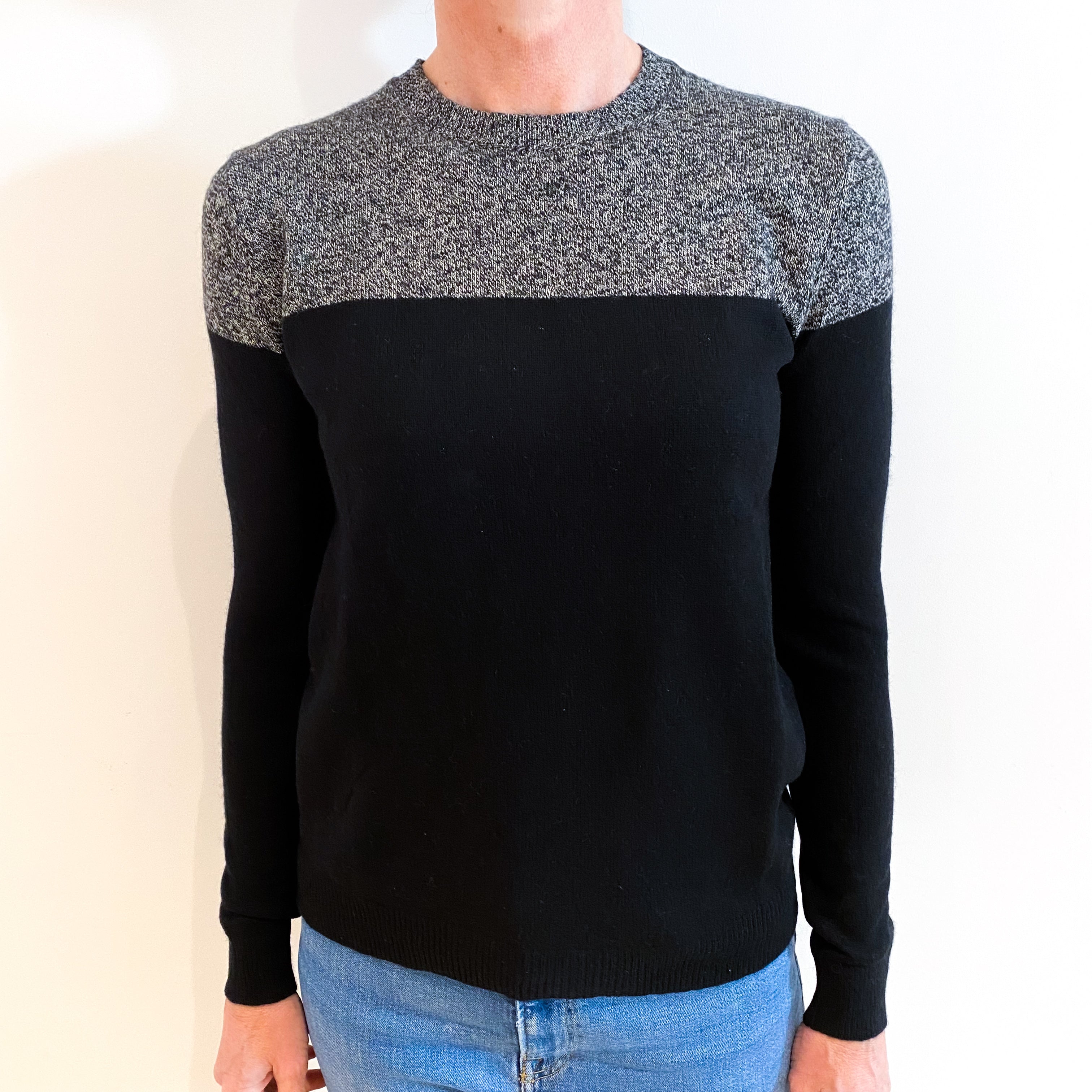 Theory Black and Grey Marl Cashmere Crew Neck Jumper Small