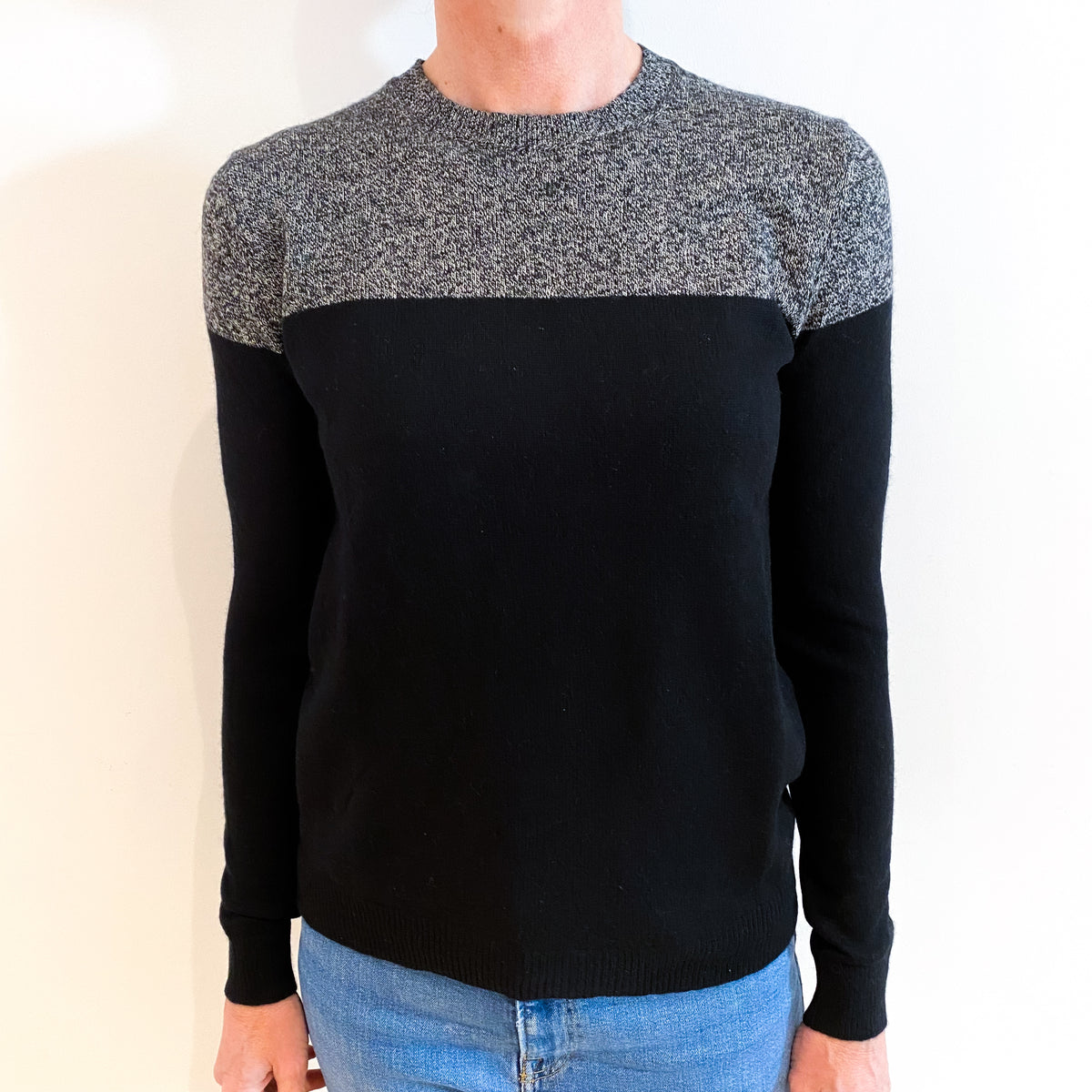 Theory Black and Grey Marl Cashmere Crew Neck Jumper Small