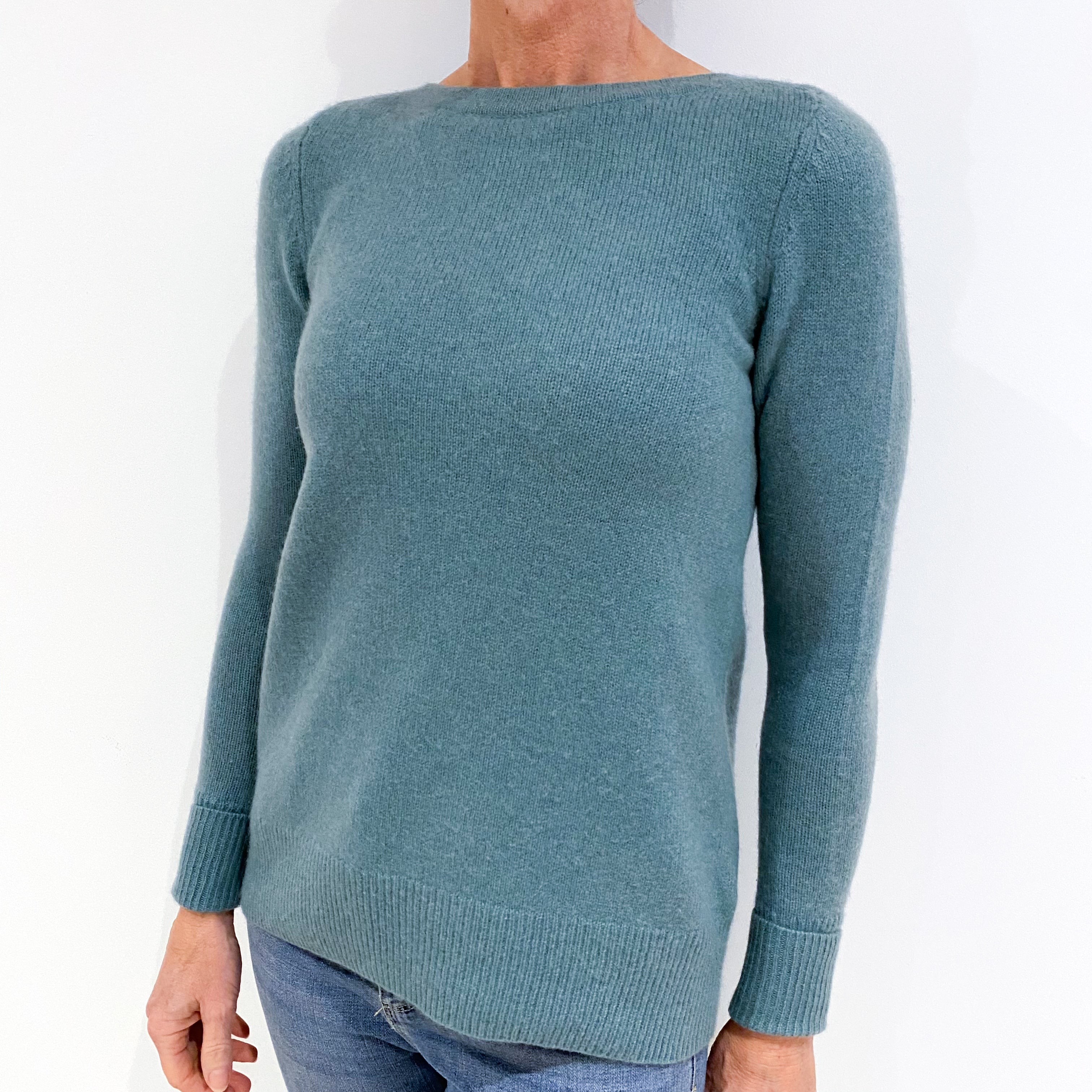 Sea Green Heavy Knit Cashmere Crew Neck Jumper Small