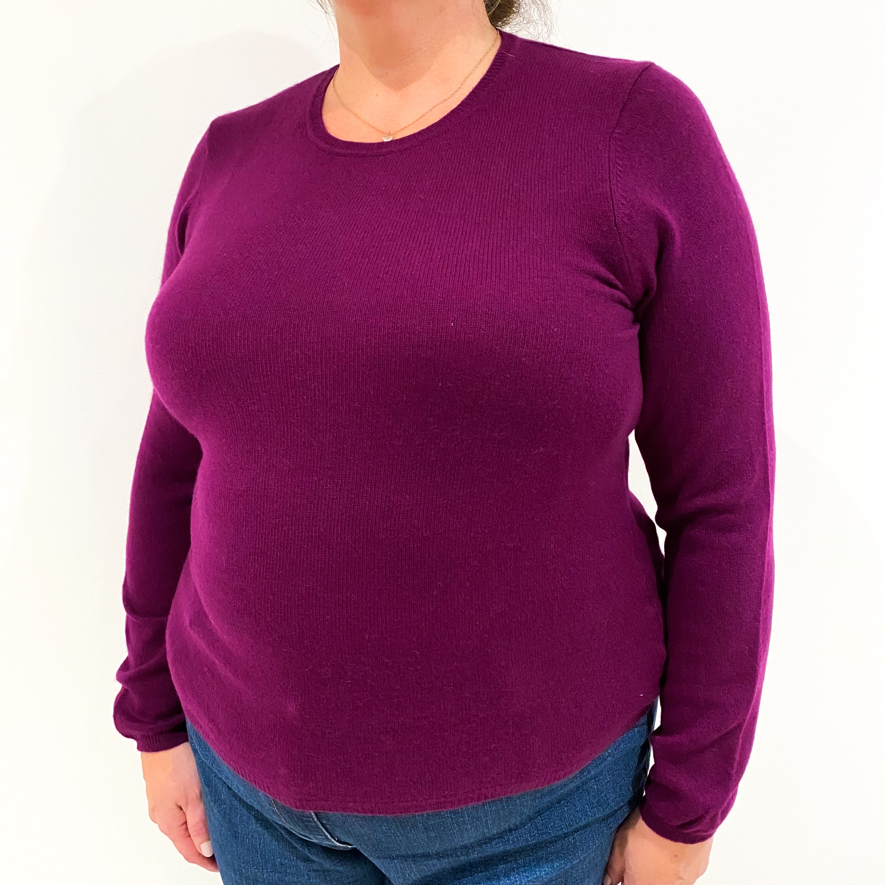Plum Purple Cashmere Crew Neck Jumper Extra Large