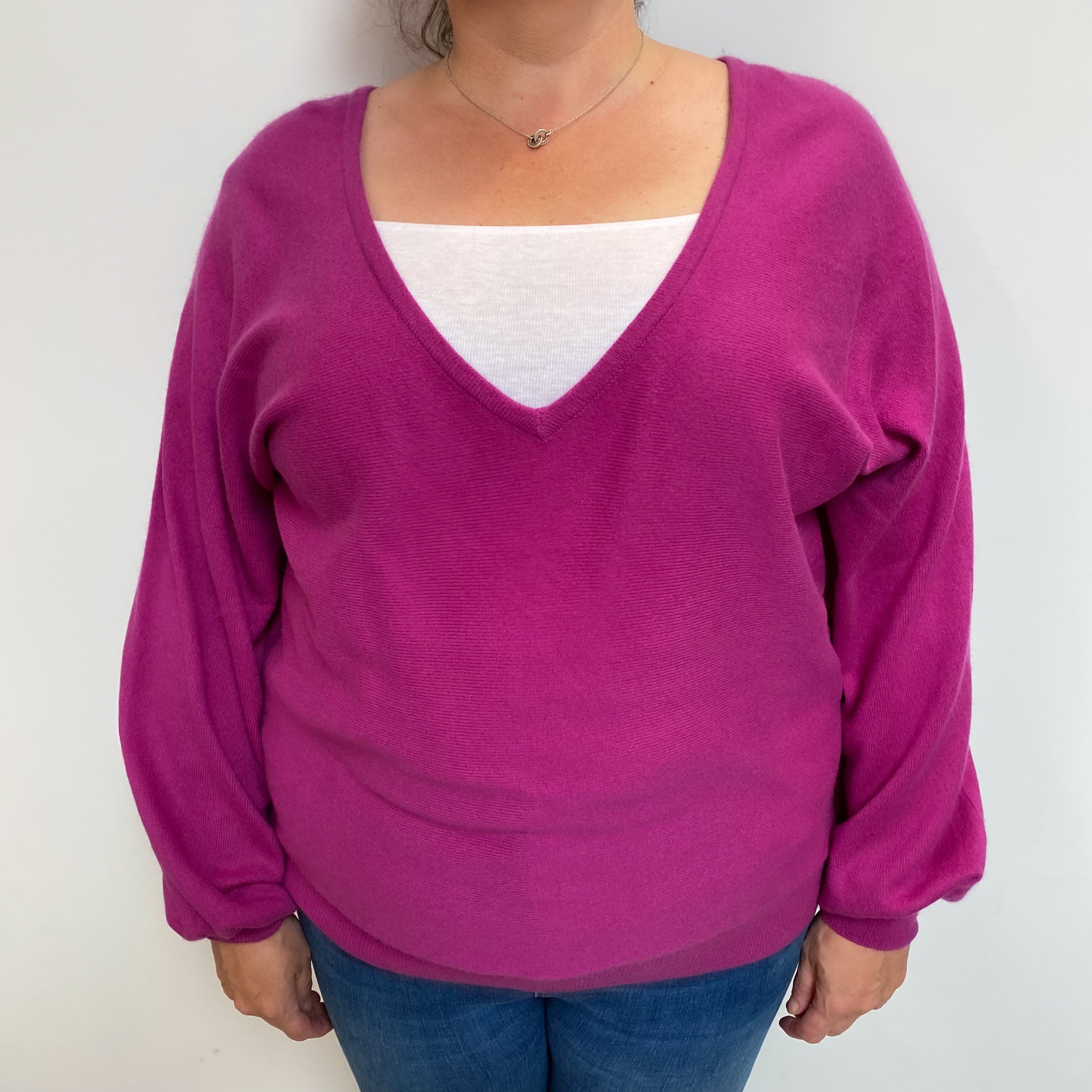 Viola Purple Cashmere V Neck Jumper Extra Large
